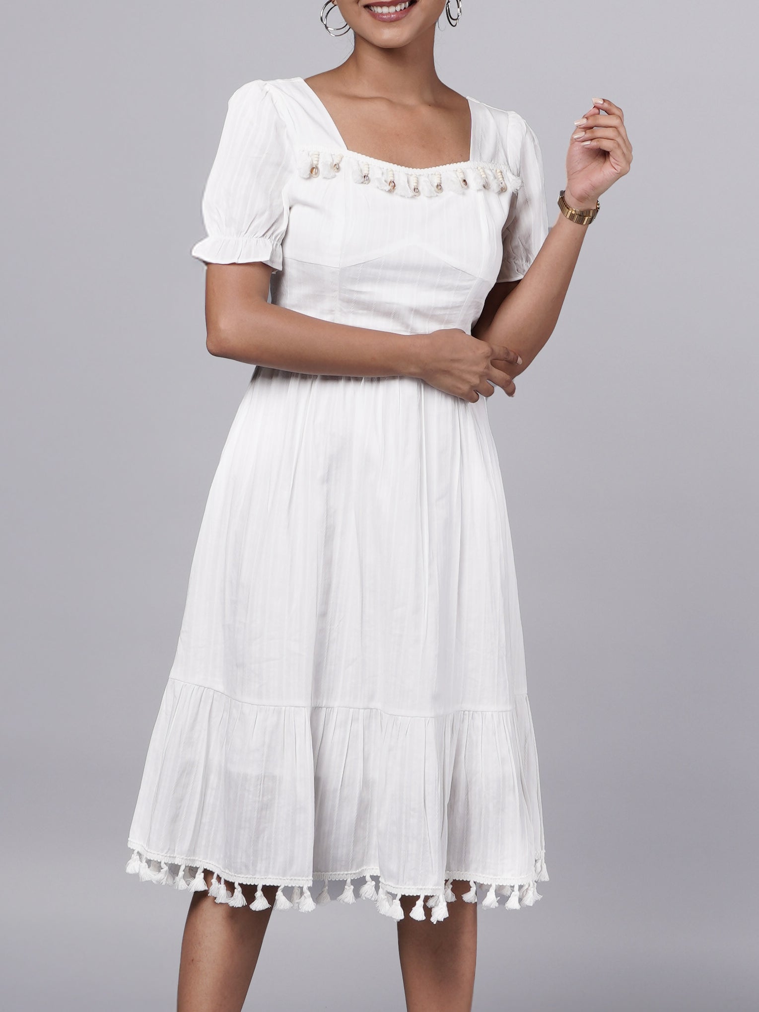 Vintage White Boho A-Line Dress