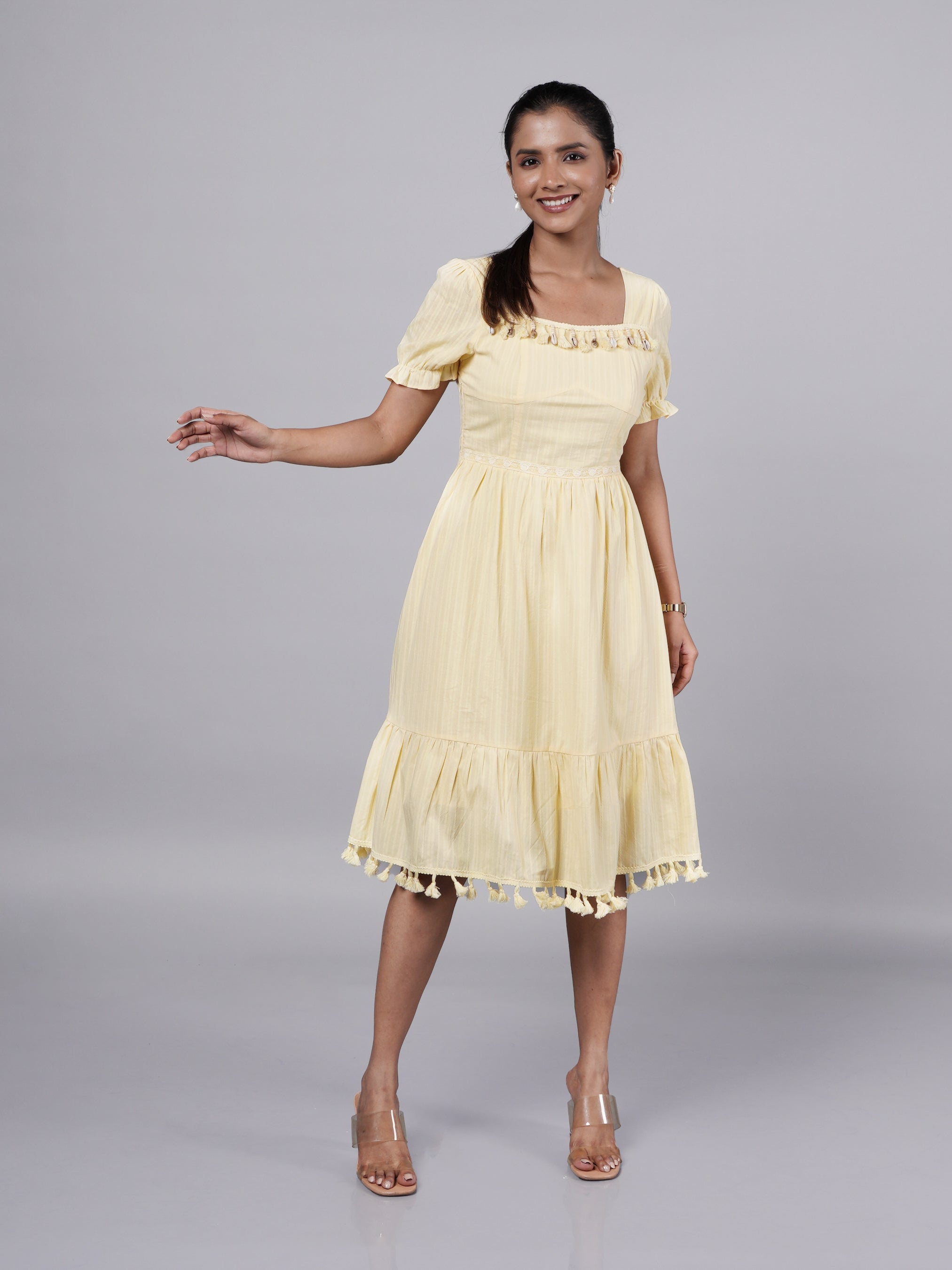 Vintage Yellow Boho A-Line Dress
