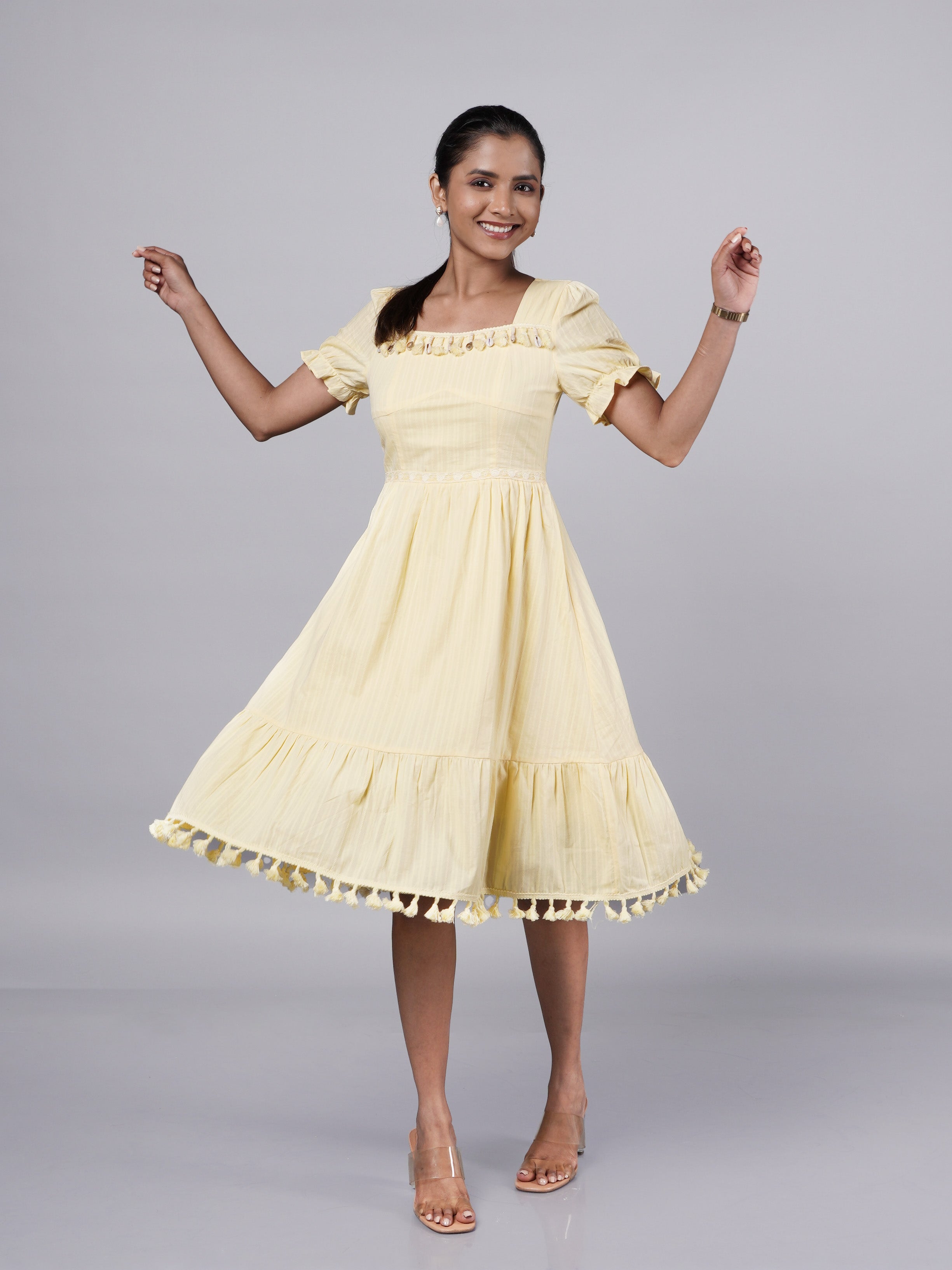 Vintage Yellow Boho A-Line Dress