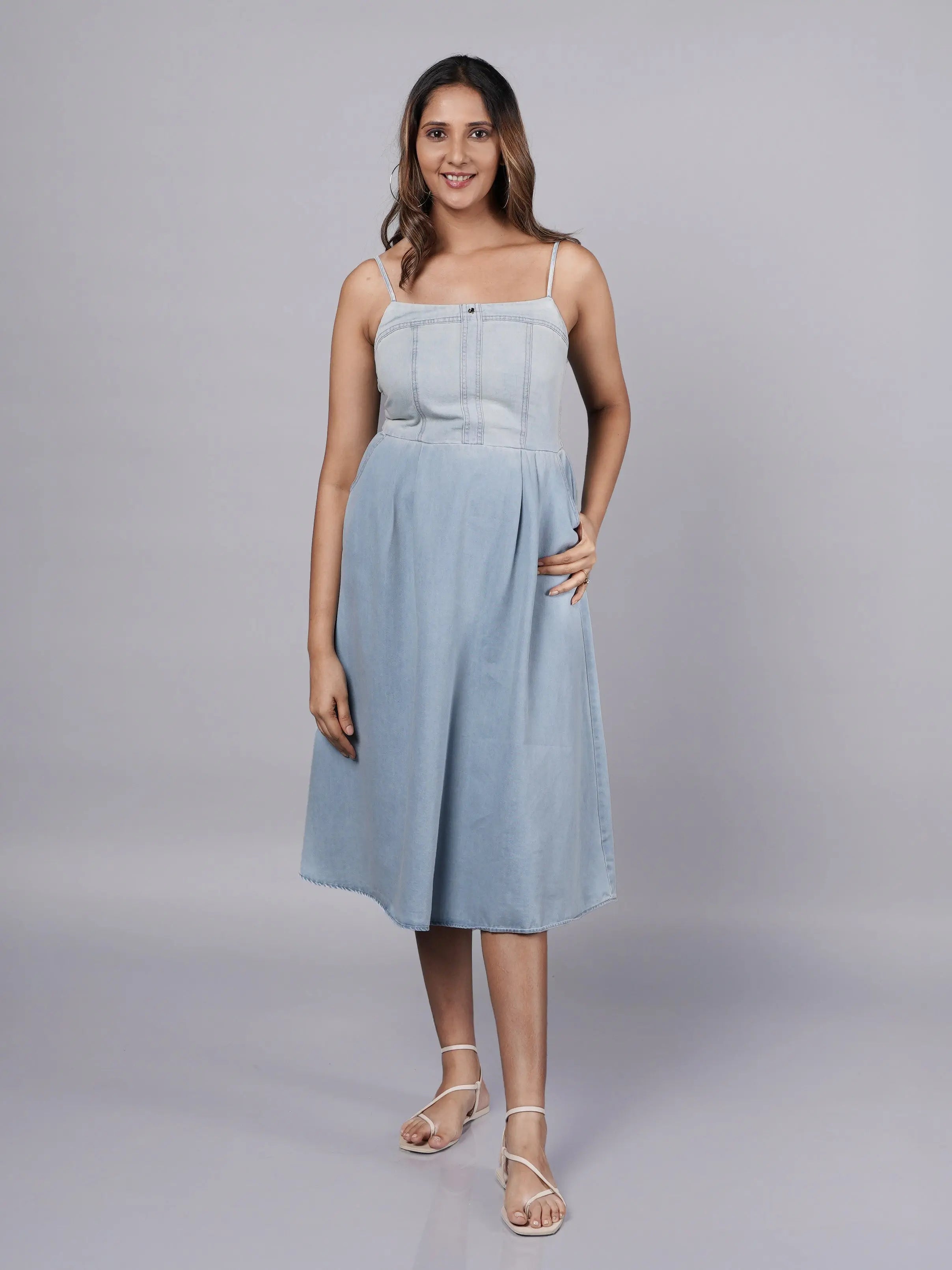 Breezy Light-Wash A-Line Denim Dress