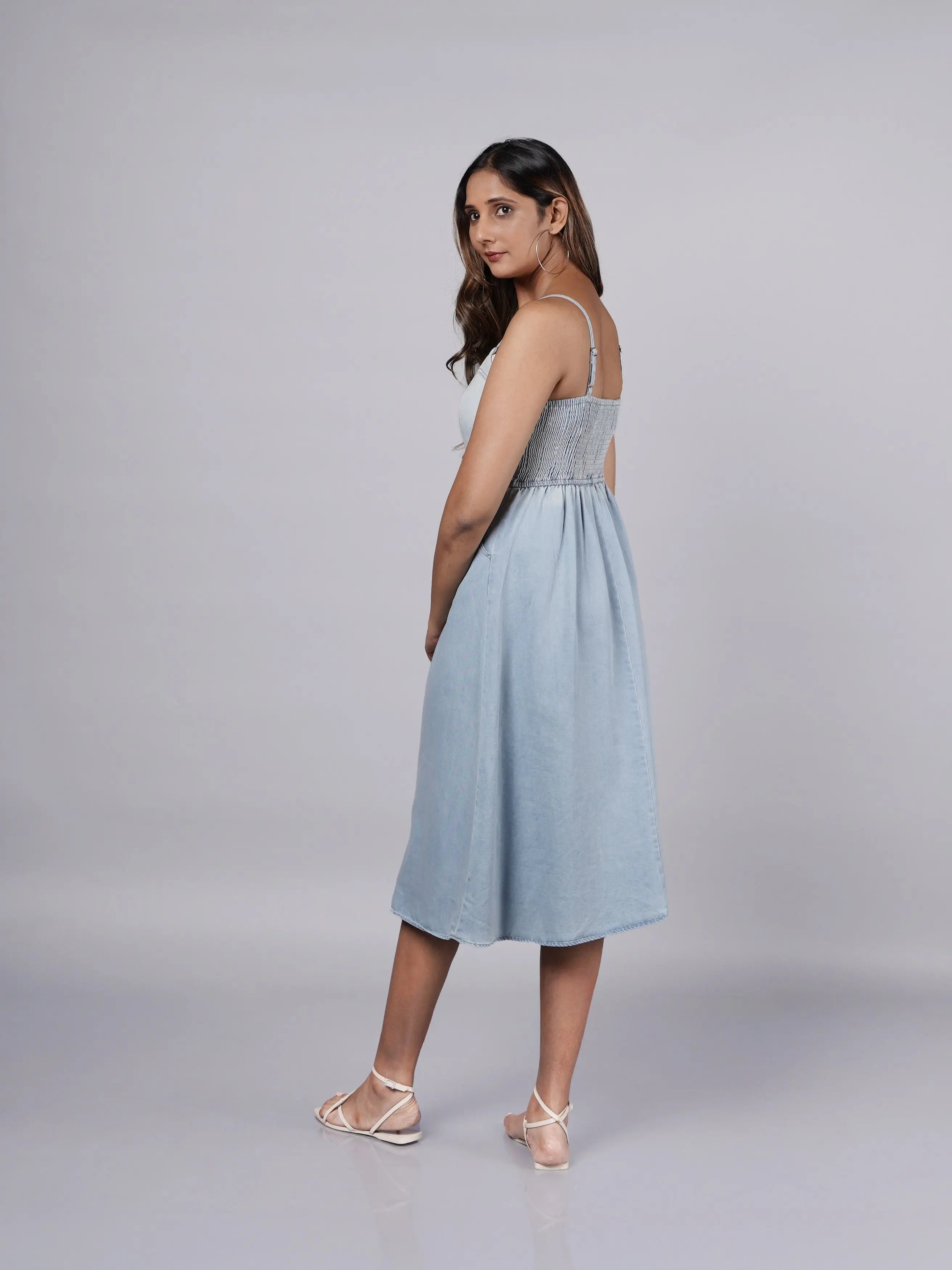 Breezy Light-Wash A-Line Denim Dress
