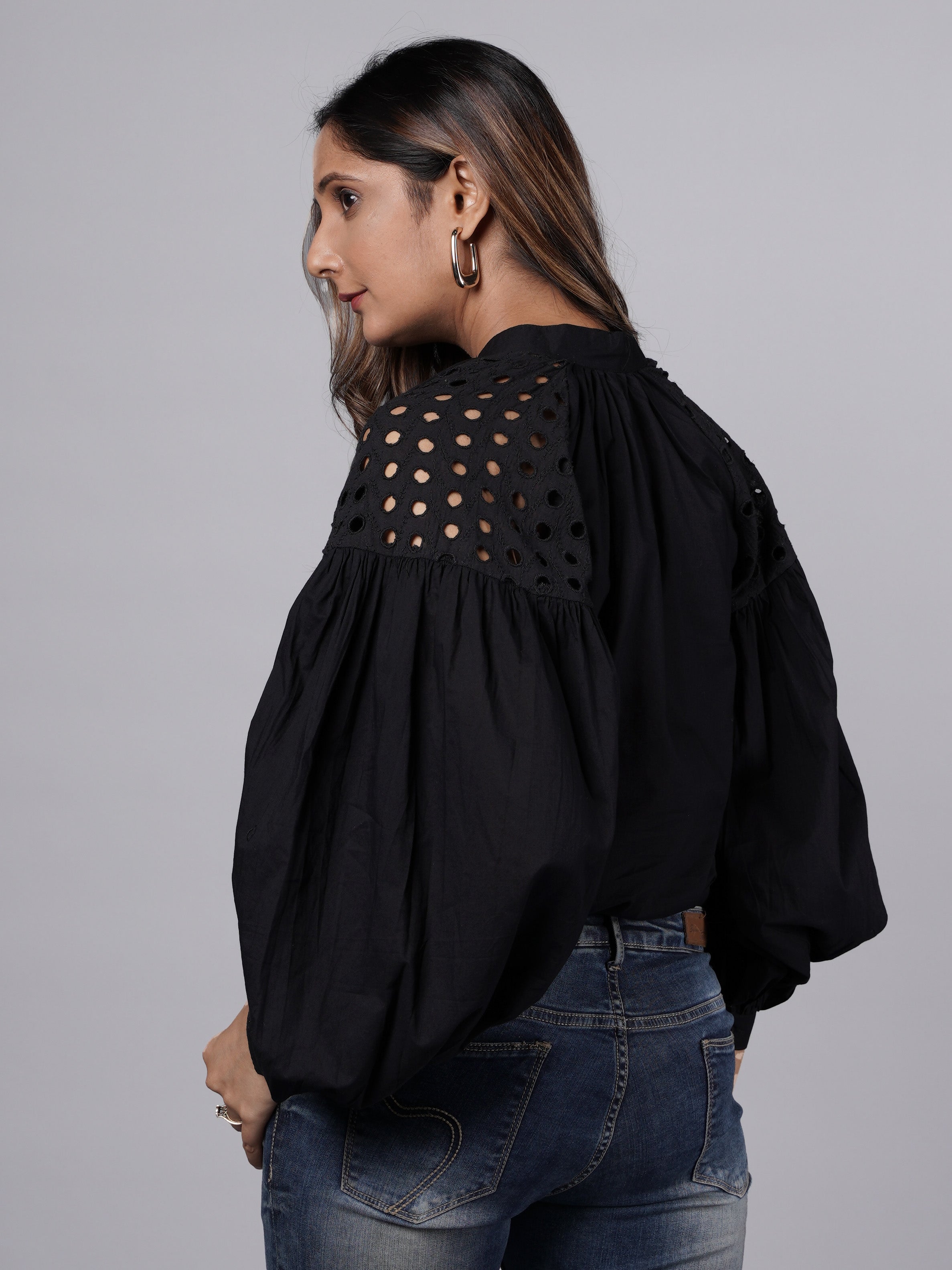 Oversized Long Sleeve Shirt with Shoulder Schiffli Detail FRENCH THEORY