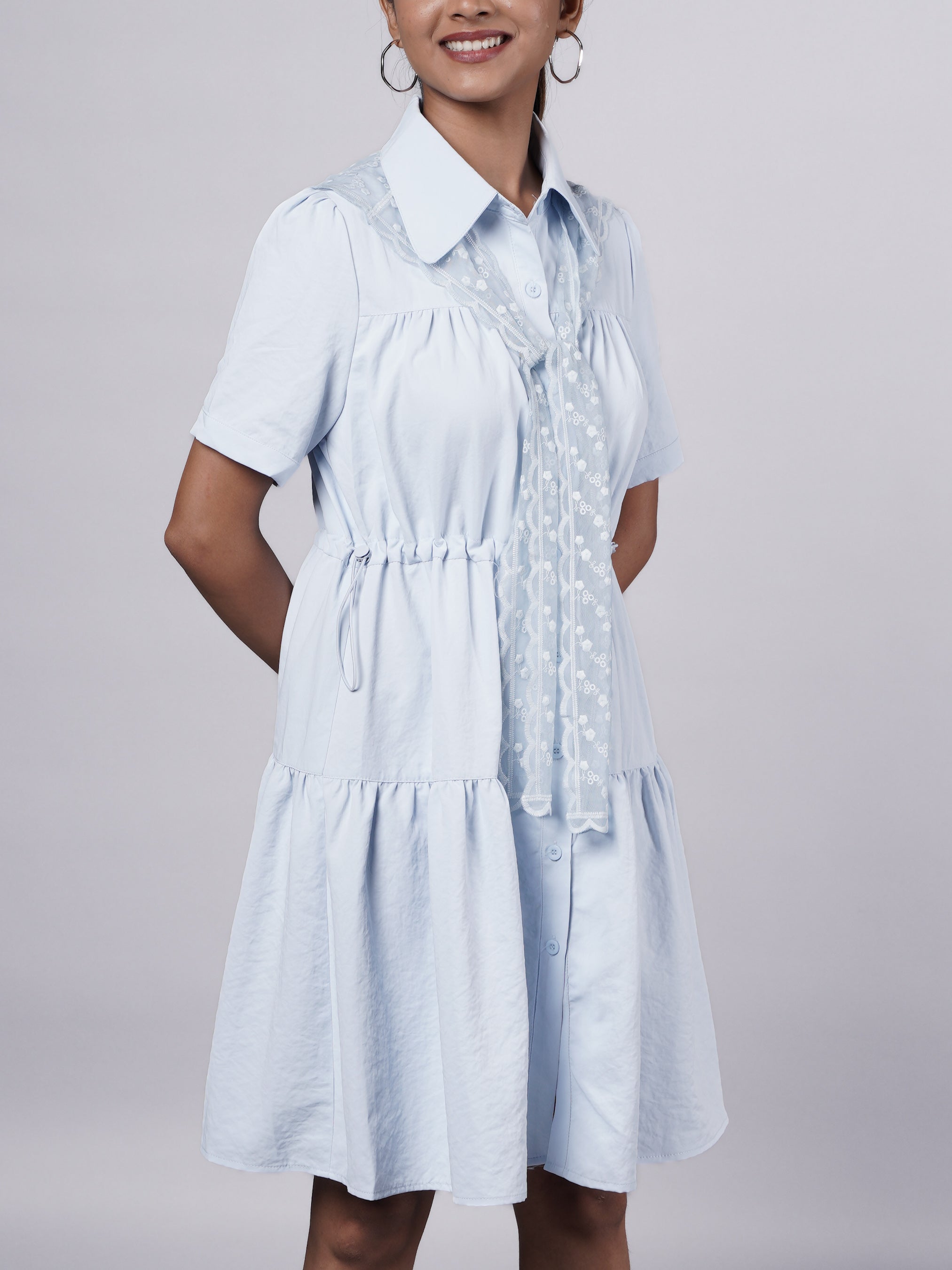Soft Pastel Blue Short Dress & Lace Tie