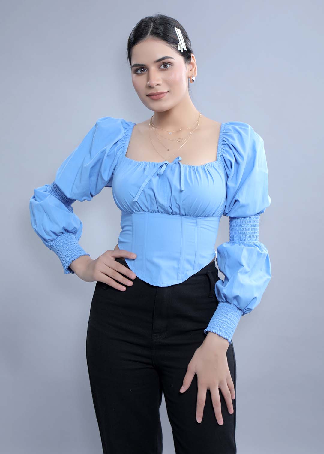 Slim Fit Top with Puff Sleeve
