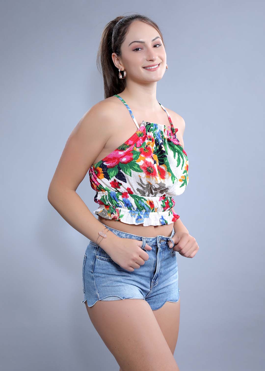 Ecru Regular Fit Halter Neck Crop Top FRENCH THEORY
