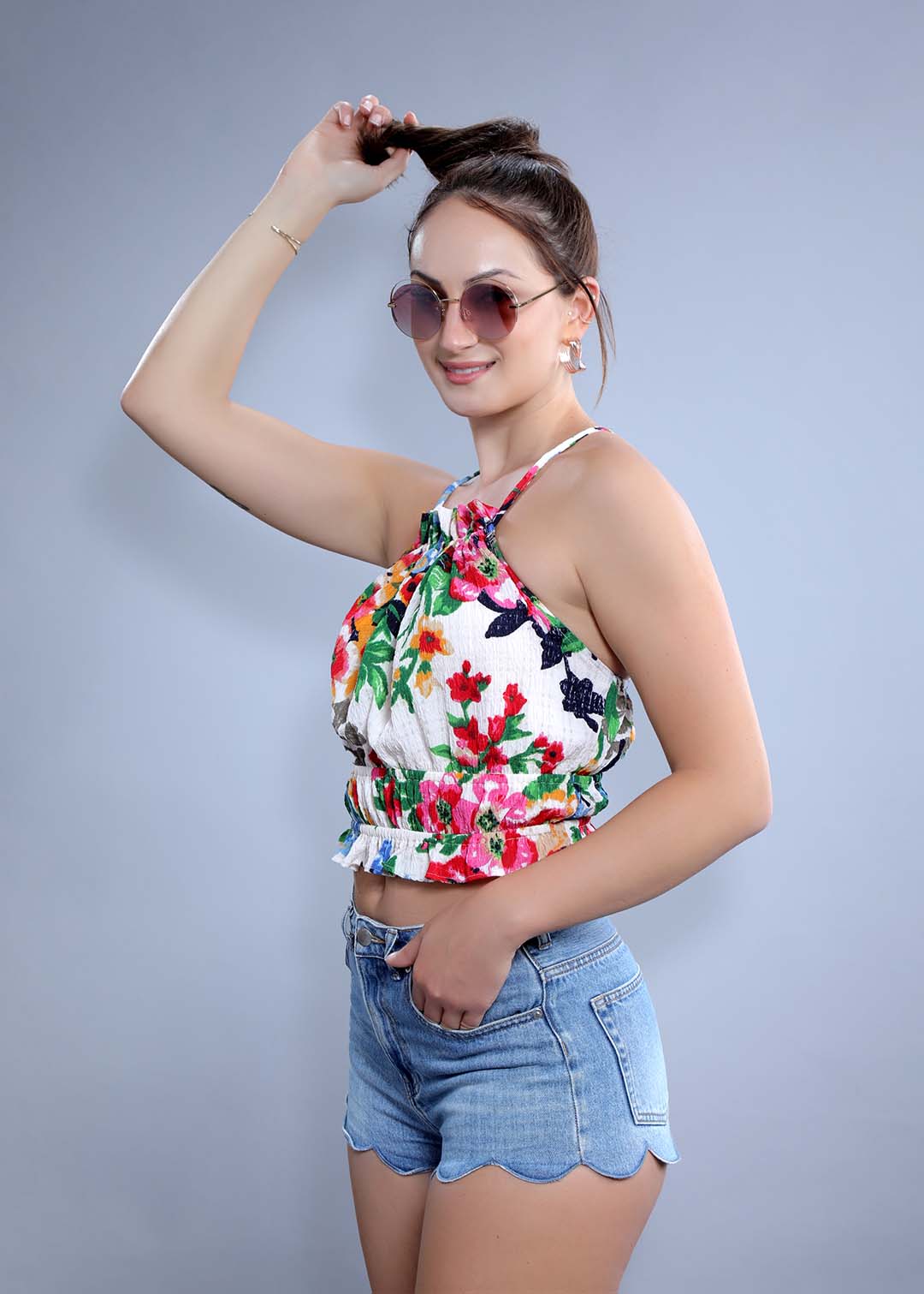 Ecru Regular Fit Halter Neck Crop Top FRENCH THEORY