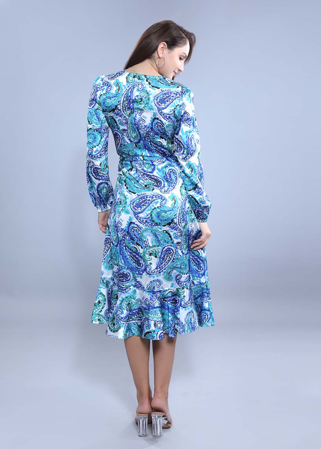 Satin Printed A-Line Wrap Around Dress FRENCH THEORY