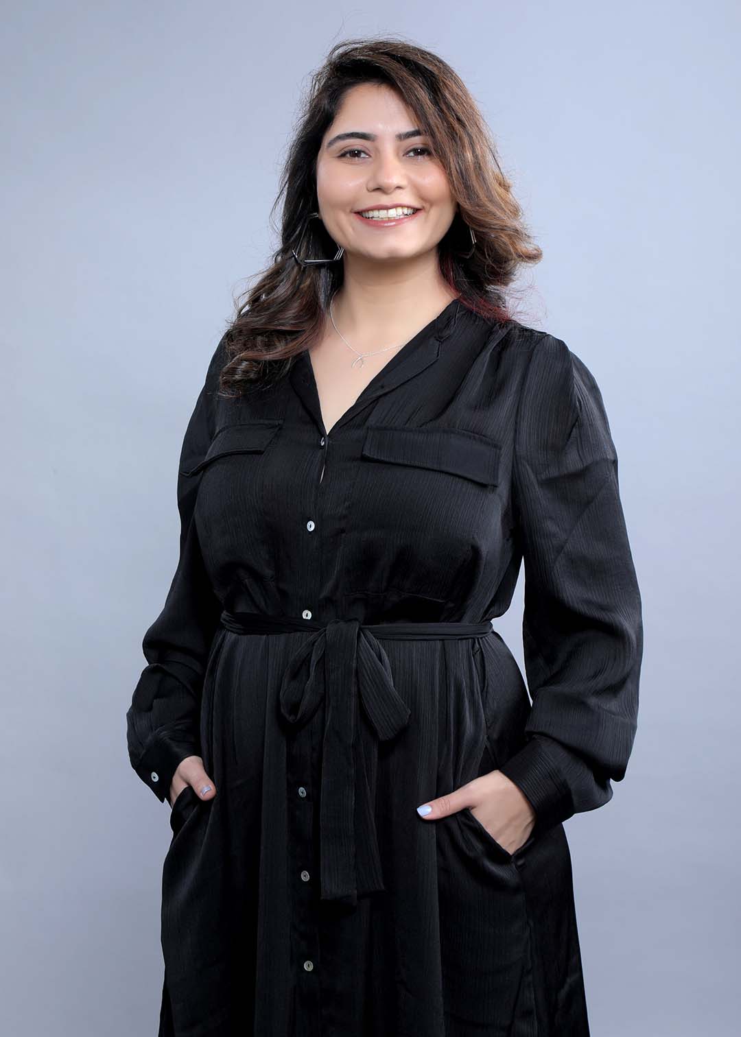 Crushed Satin Black Shirt Dress FRENCH THEORY