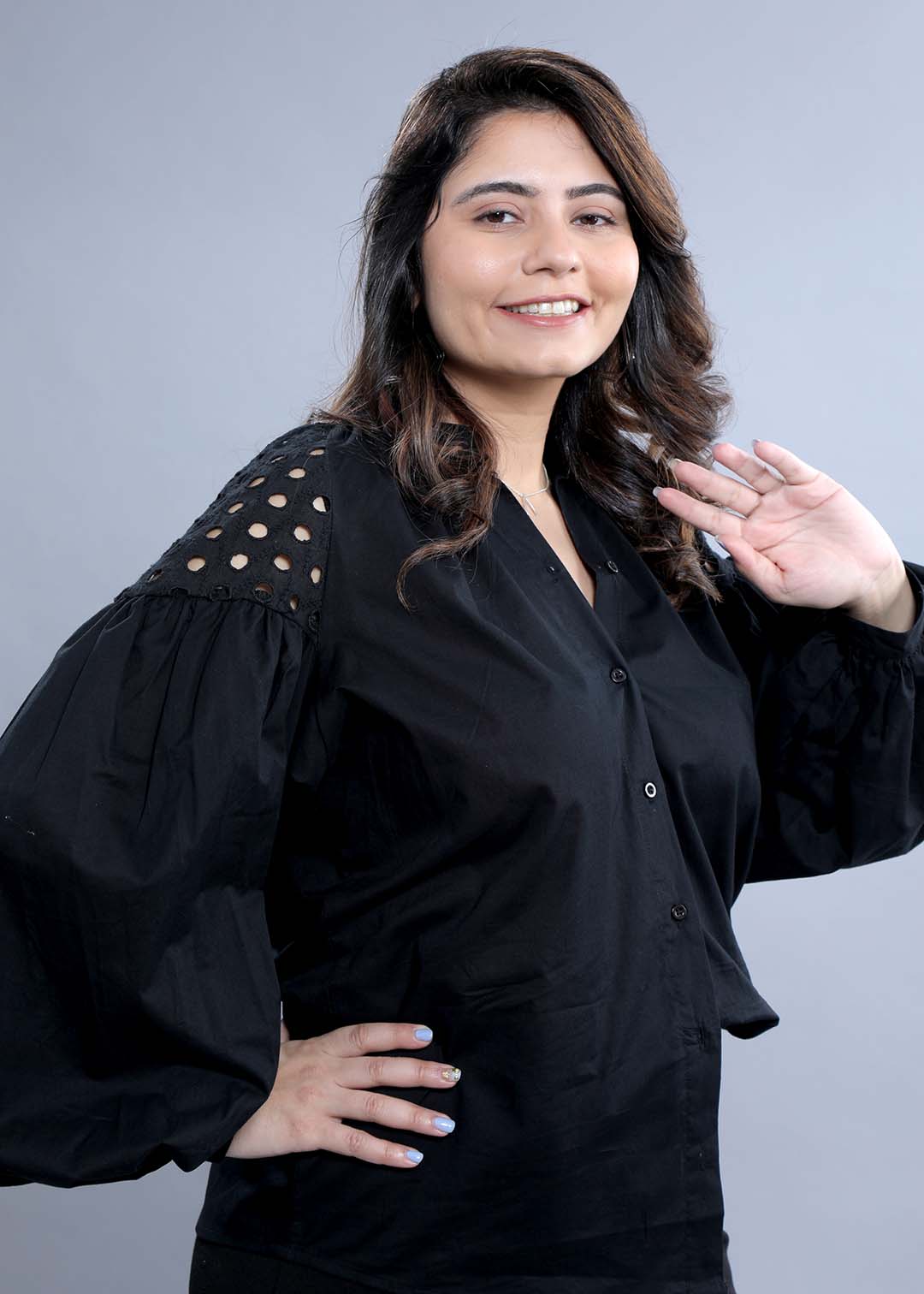 Oversized Long Sleeve Shirt with Shoulder Schiffli Detail FRENCH THEORY