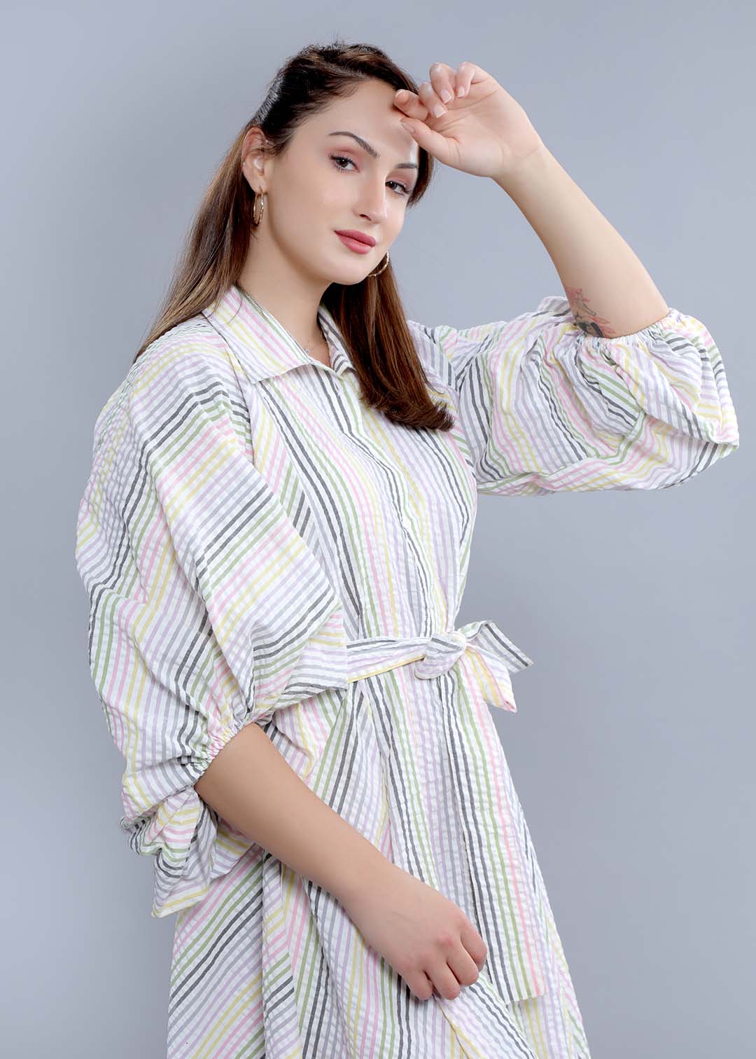 White Seer Sucker Stripe A-Line Dress