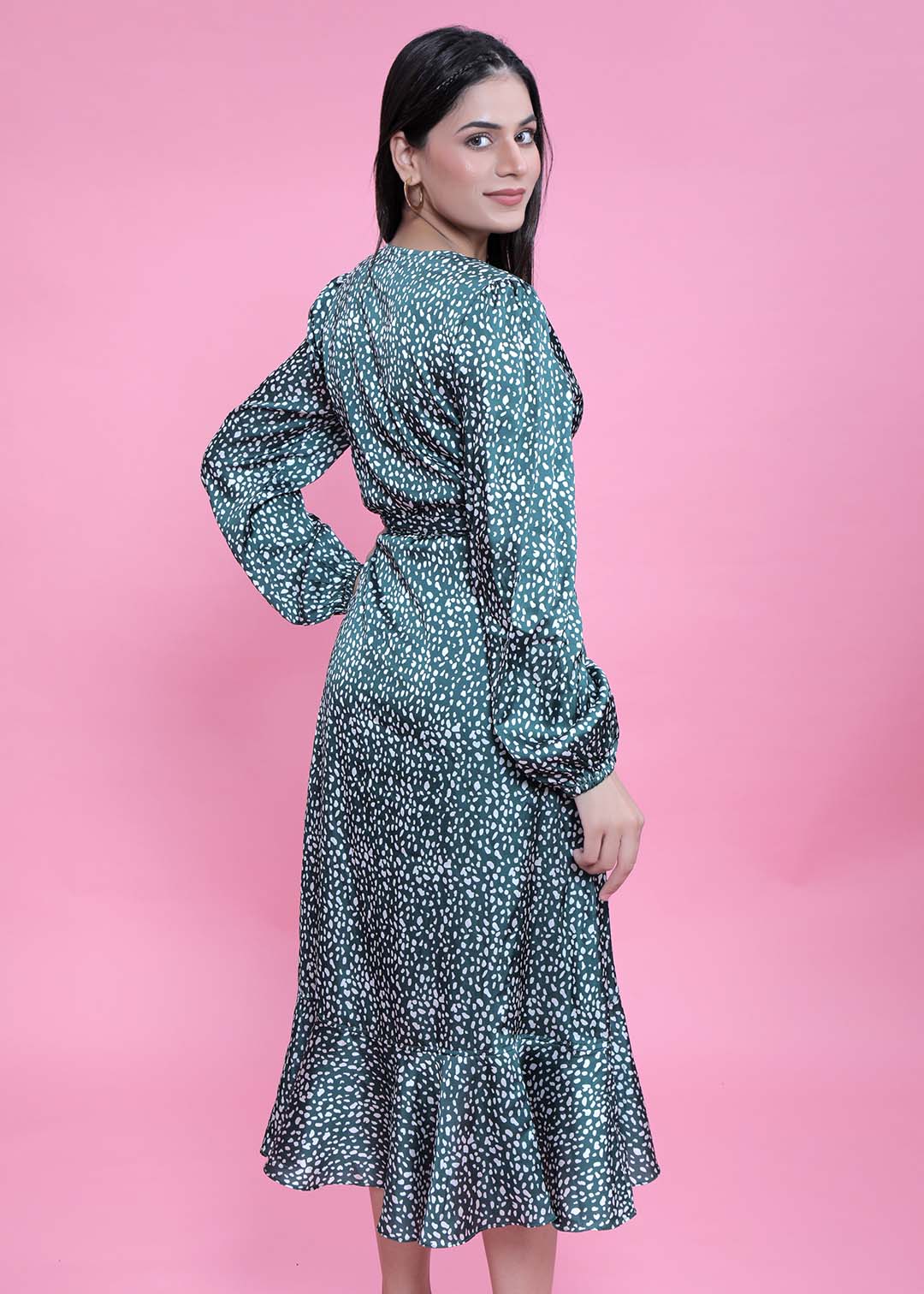 Satin Printed A-Line Wrap Around Dress FRENCH THEORY