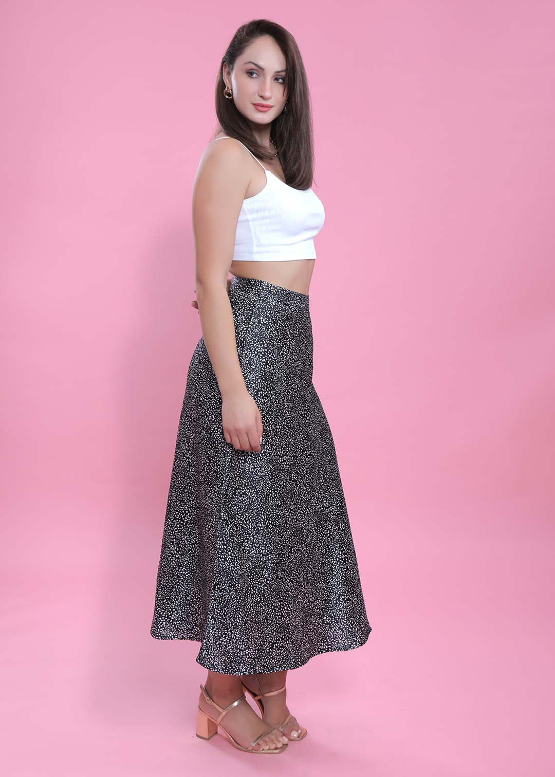 Satin Printed Long Skirt