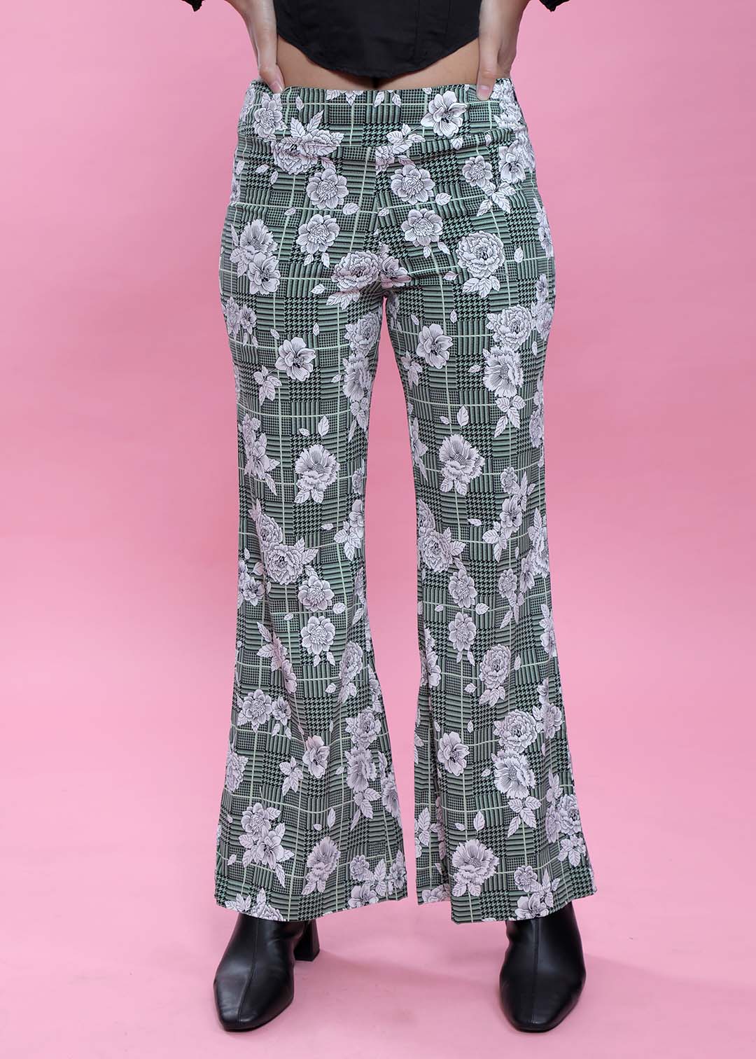 Olive Green Printed Bootcut Pant