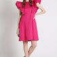 Fuchsia Pink Playful Short Dress with Fluffy Sleeve Detail