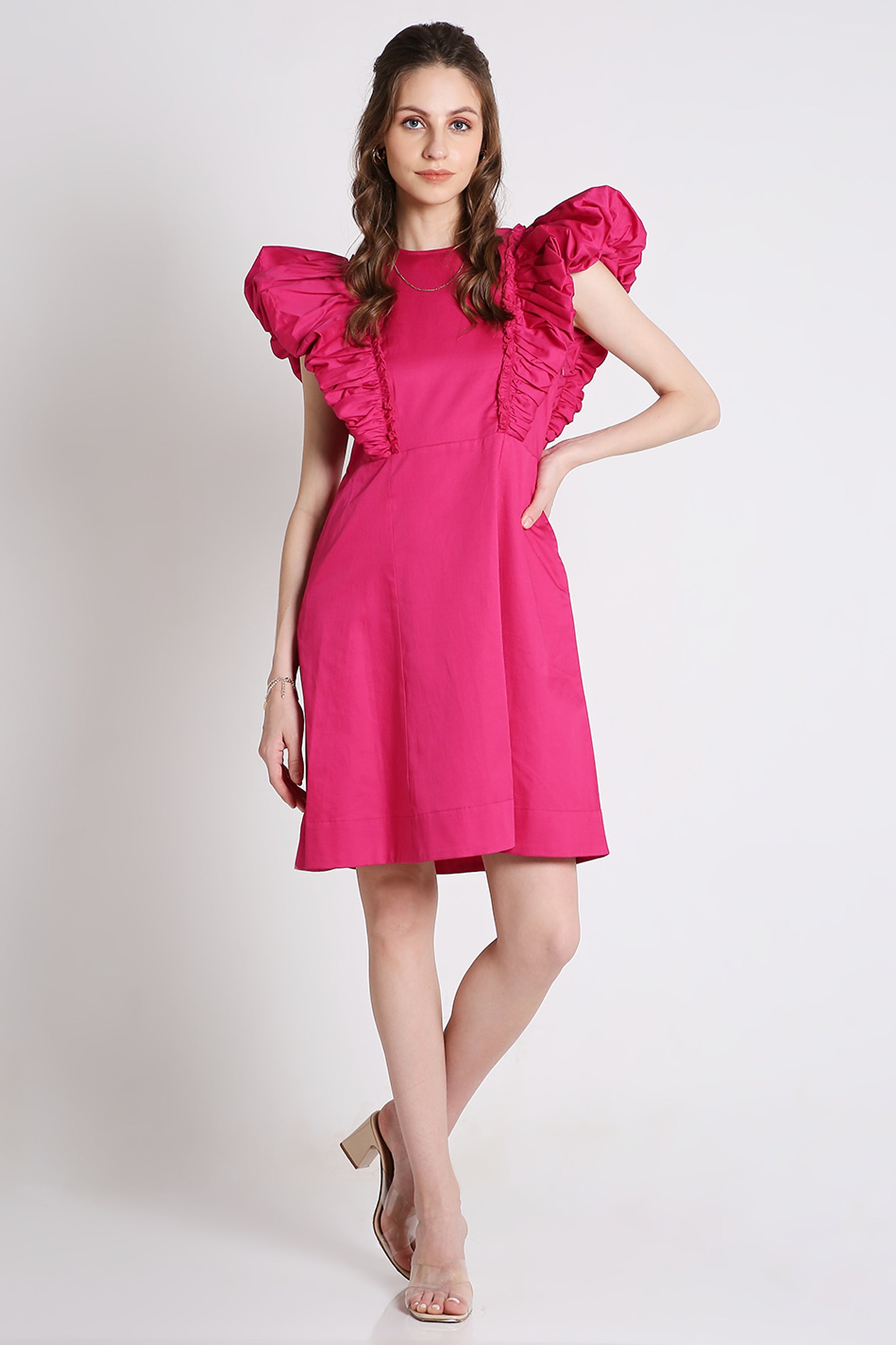 Playful Short Dress with Fluffy Sleeve Detail