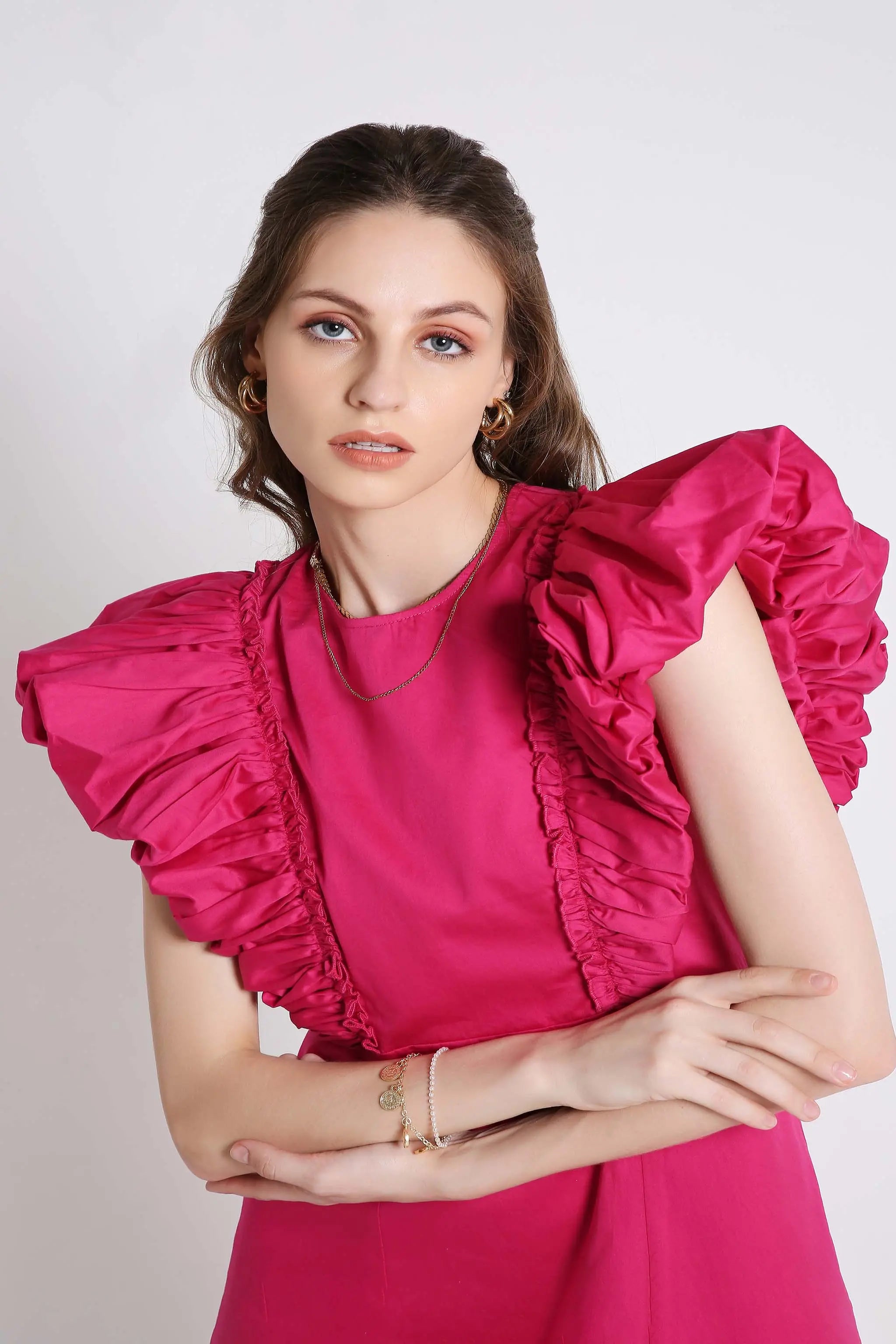 Playful Short Dress with Fluffy Sleeve Detail FRENCH THEORY
