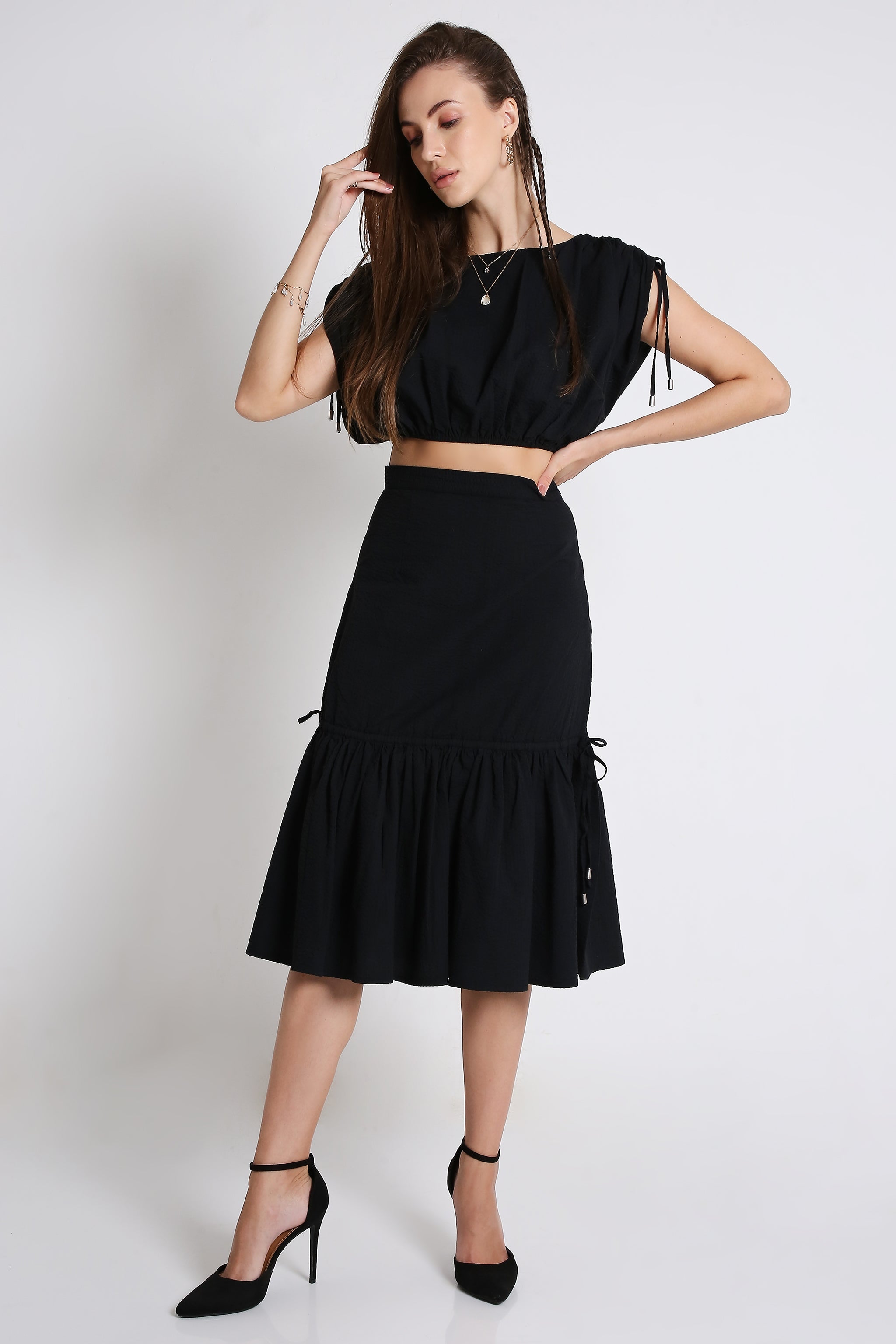 Midi Skirt & Loose Fit Crop Top Co-Ord Set