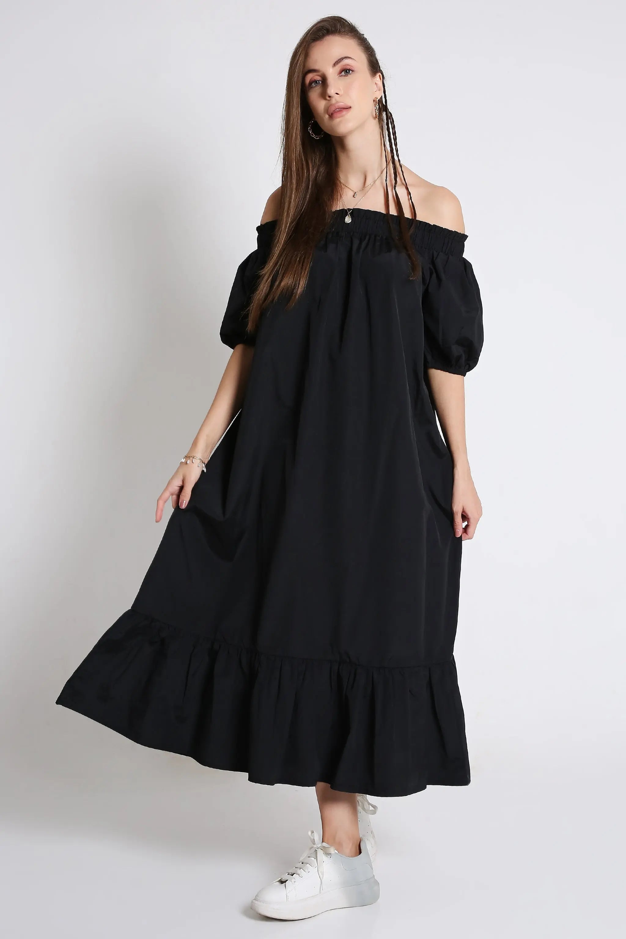 Off-Shoulder Midi Dress with Short Sleeve FRENCH THEORY