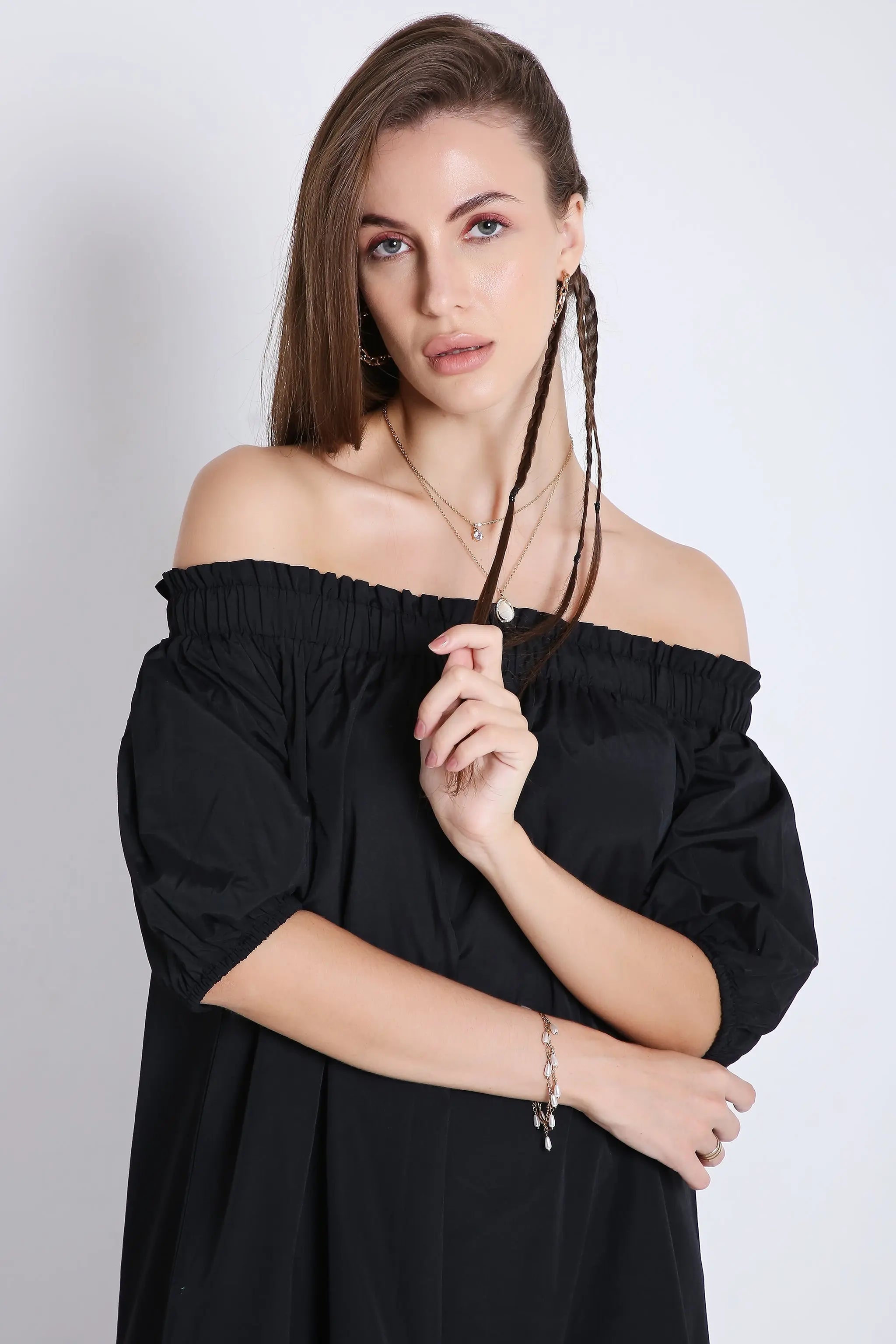 Off-Shoulder Midi Dress with Short Sleeve FRENCH THEORY