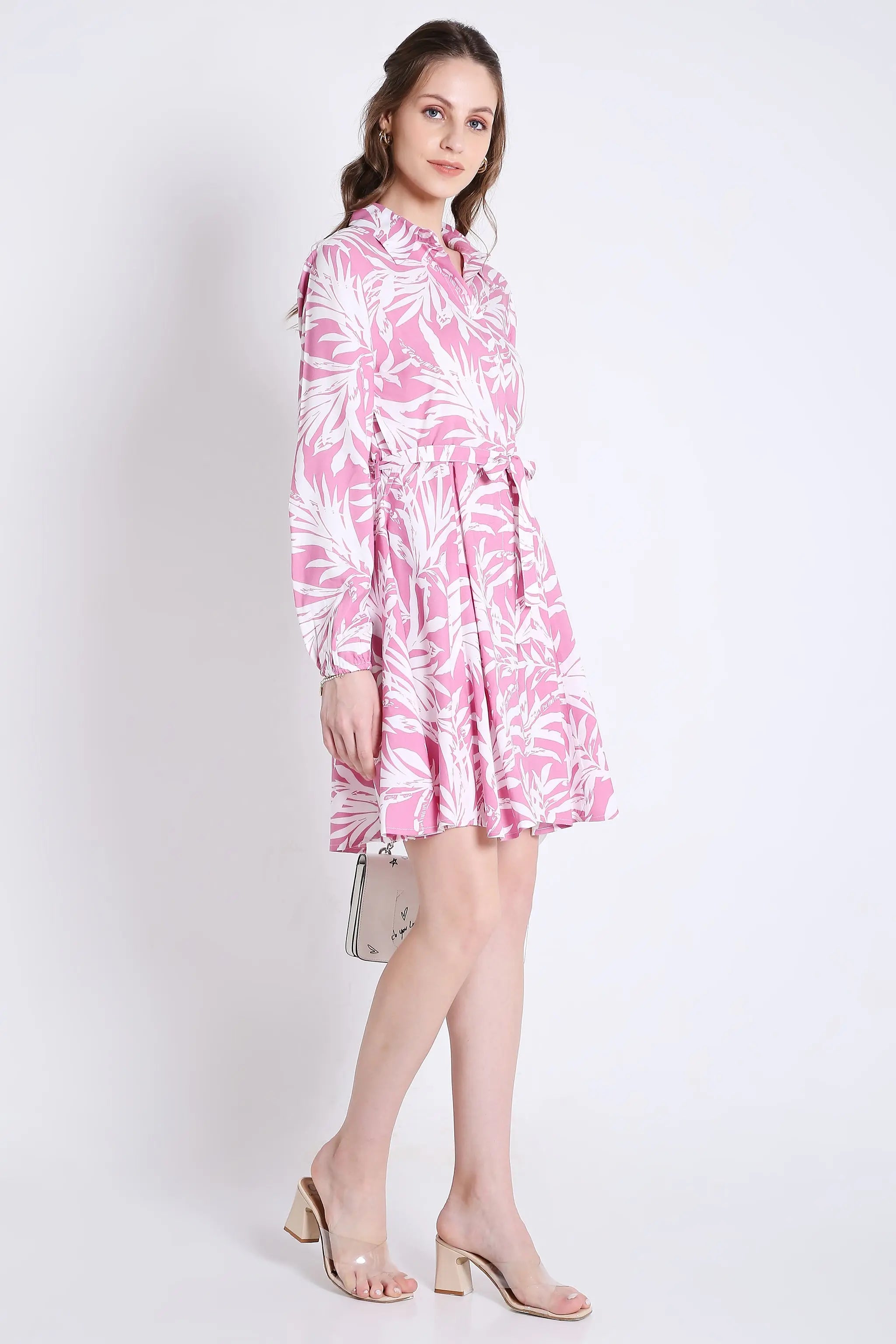 Printed & Flared Long Sleeve Dress
