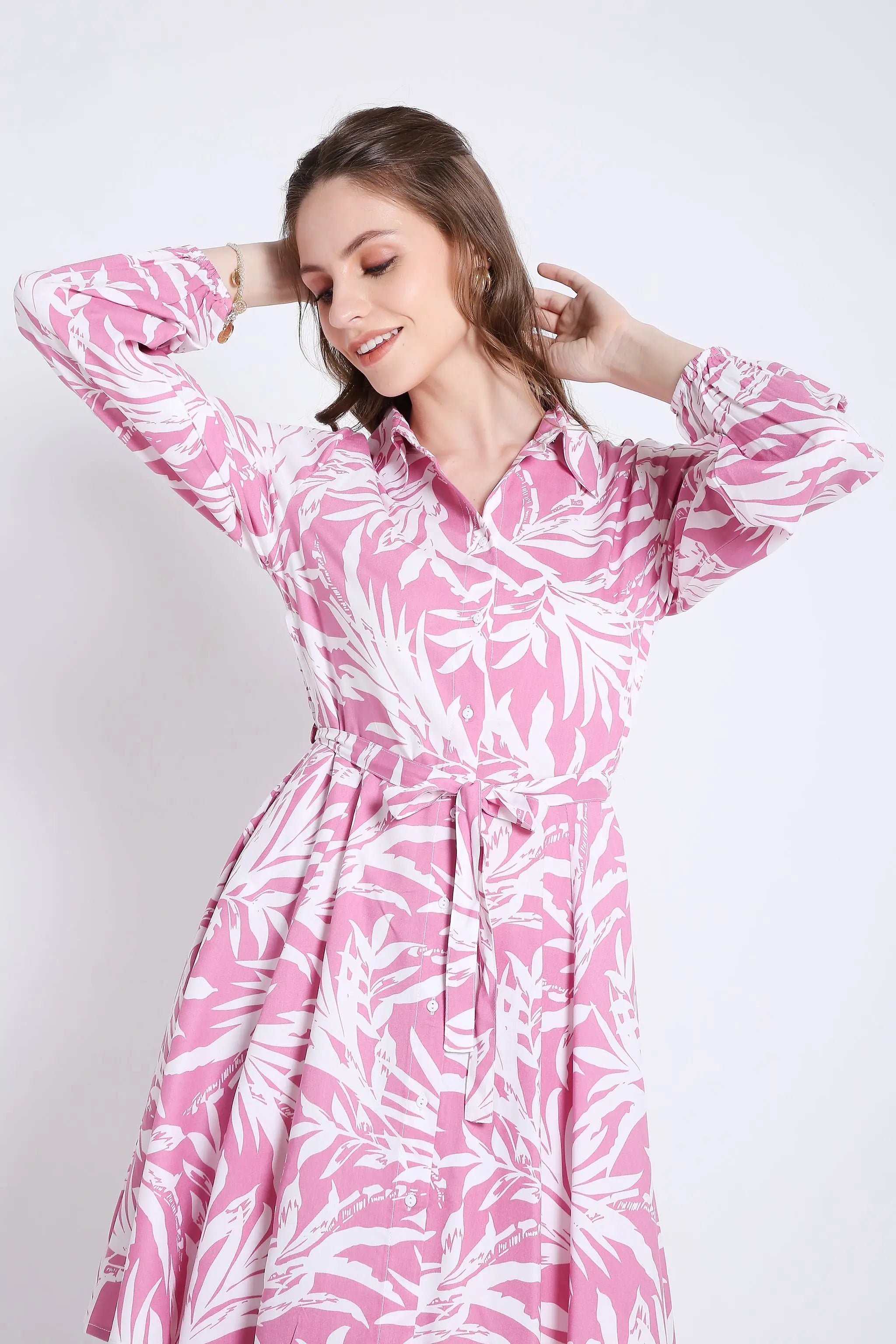 Printed & Flared Long Sleeve Dress
