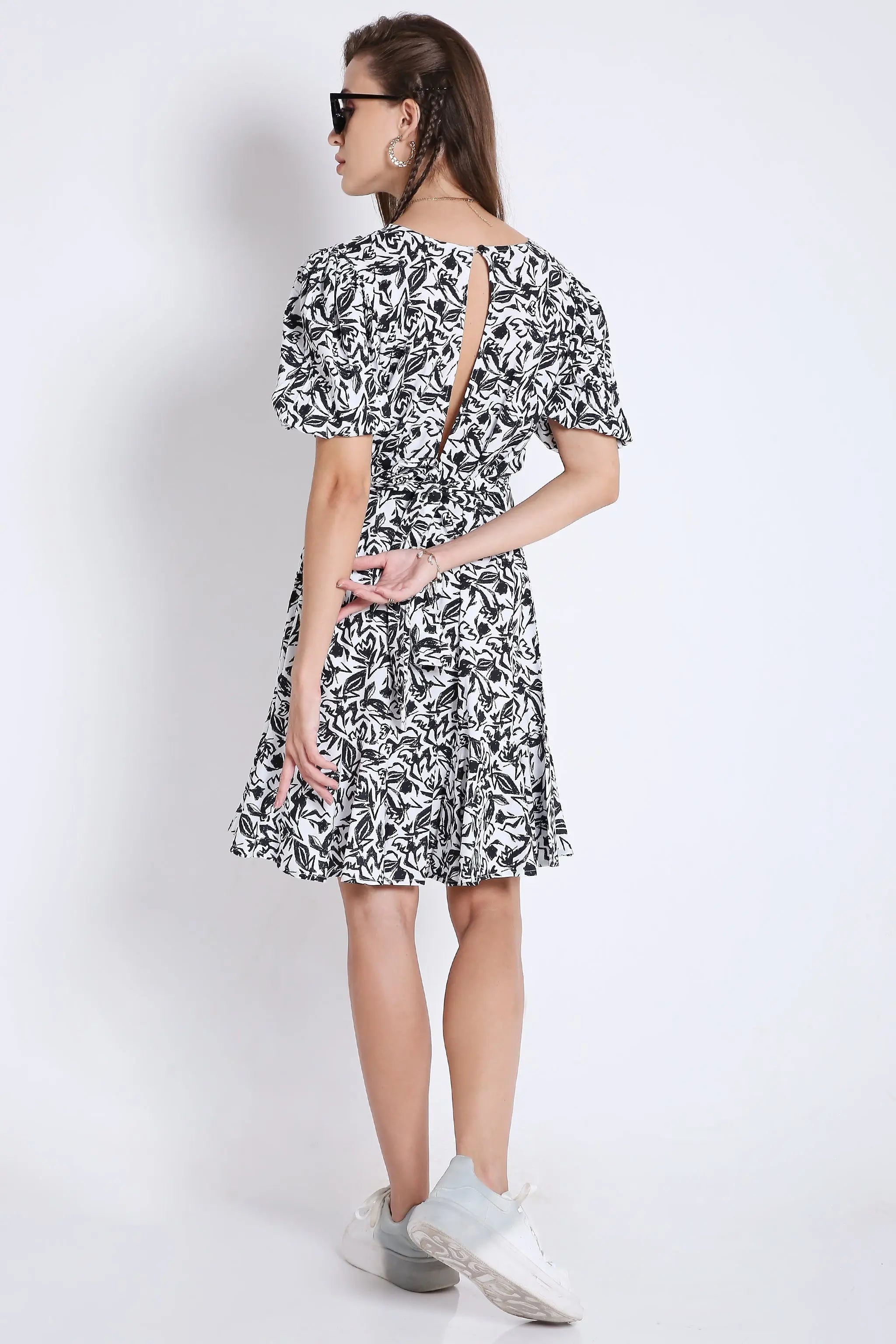 Printed Short Dress with Balloon Short Sleeve FRENCH THEORY