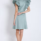 Sage Green Playful Short Dress with Fluffy Sleeve Detail