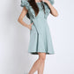 Sage Green Playful Short Dress with Fluffy Sleeve Detail