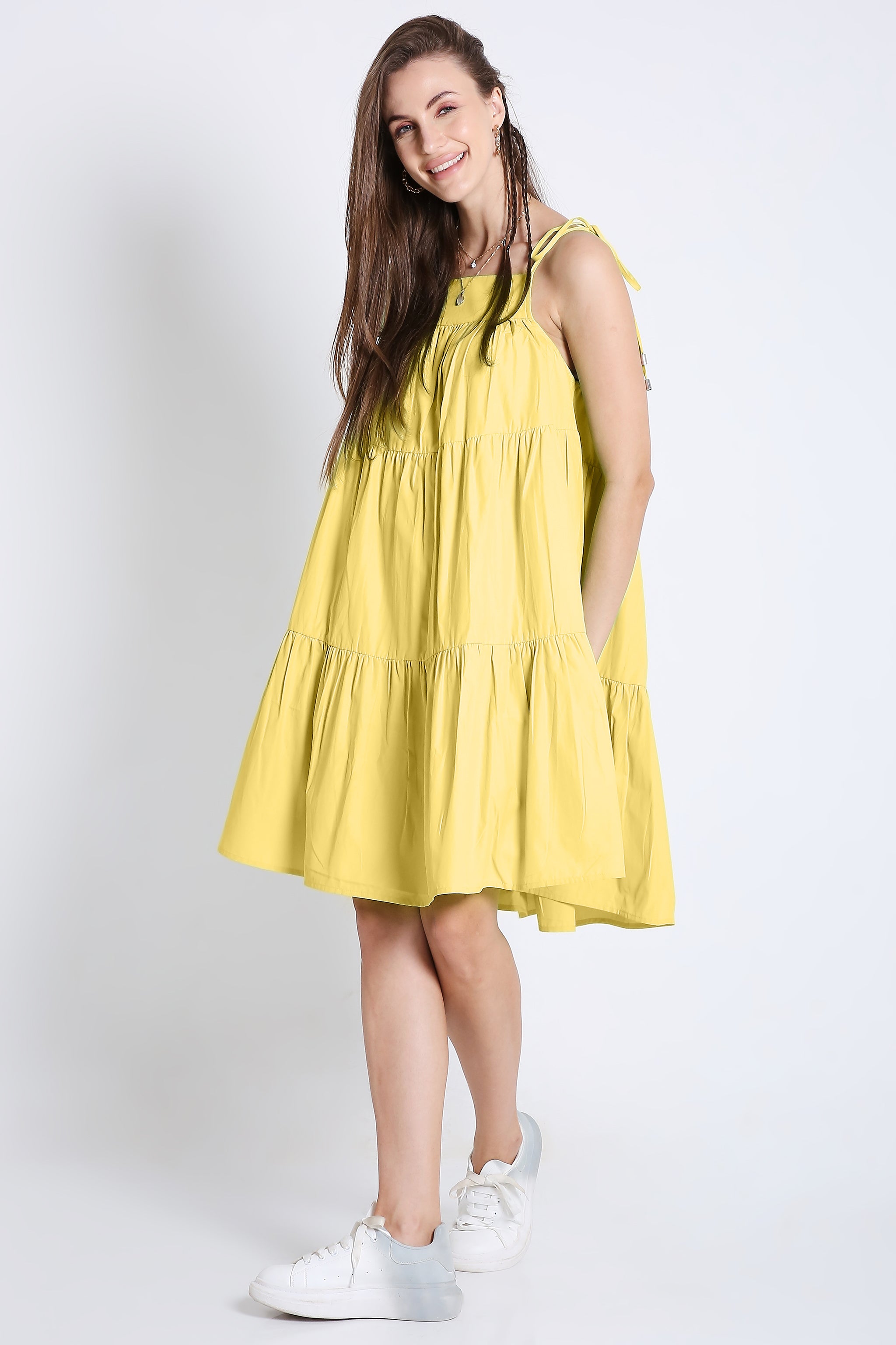 Short Summer Yellow Flared Dress