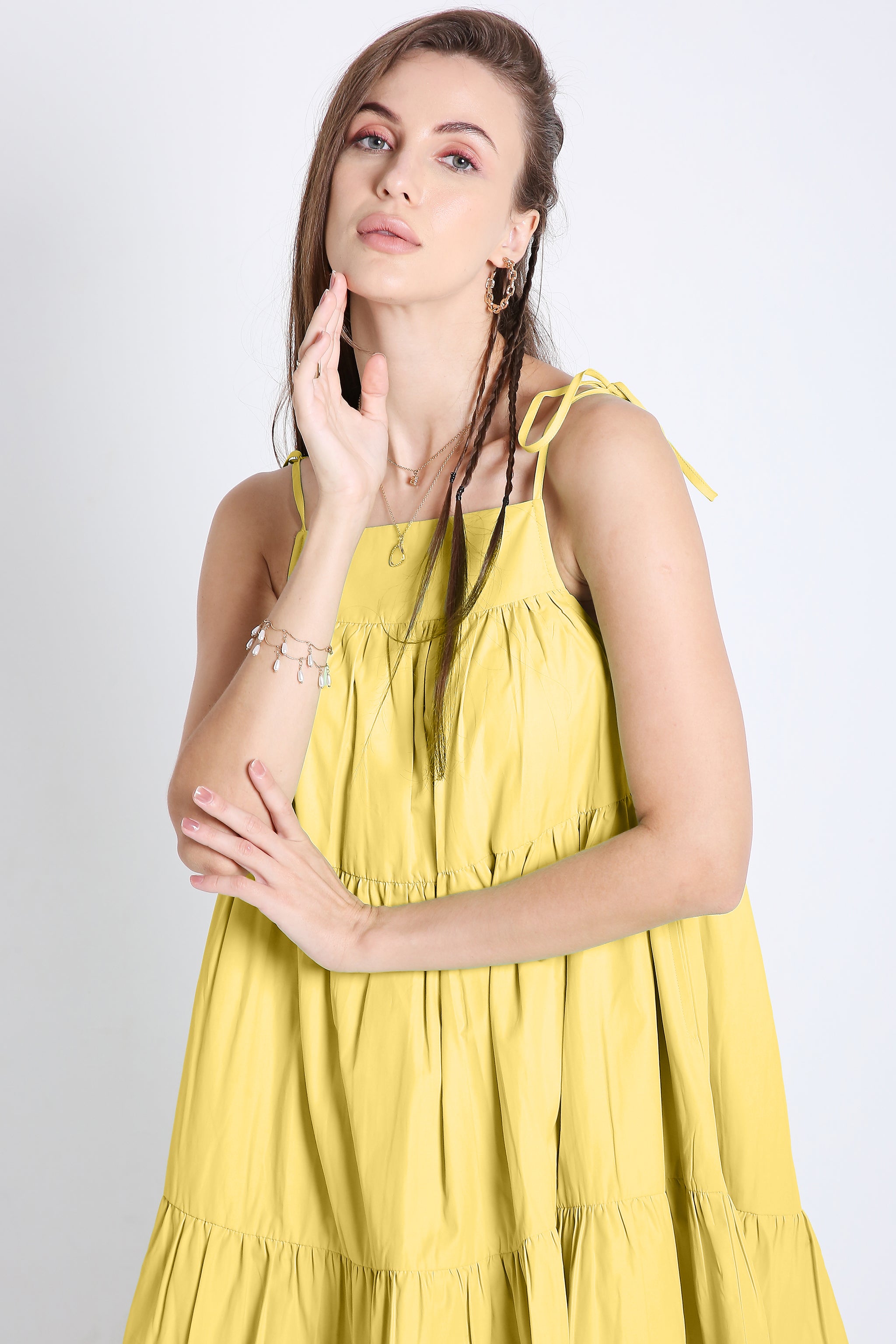 Short Summer Yellow Flared Dress