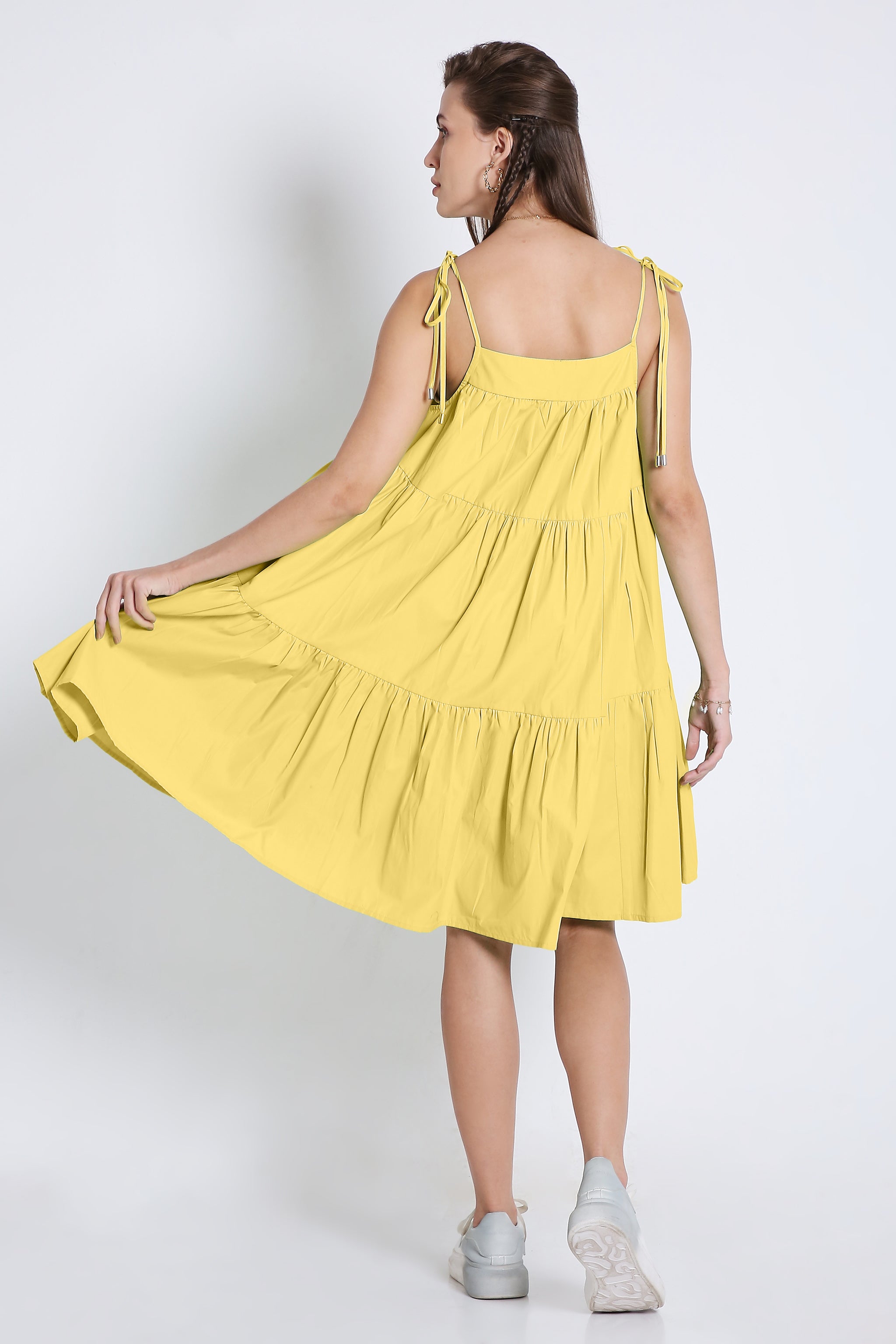 Short Summer Yellow Flared Dress