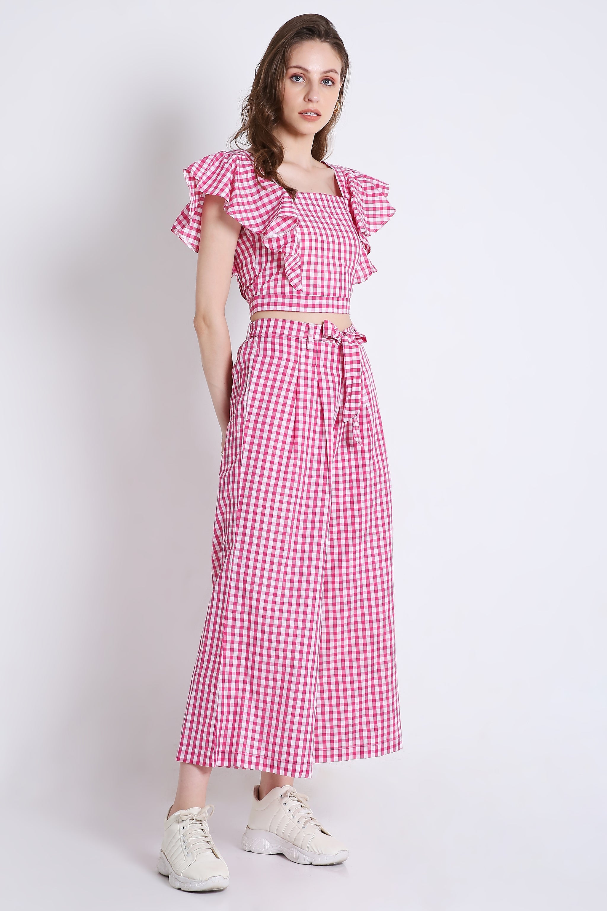 Pink Checks Long Flared Pant FRENCH THEORY