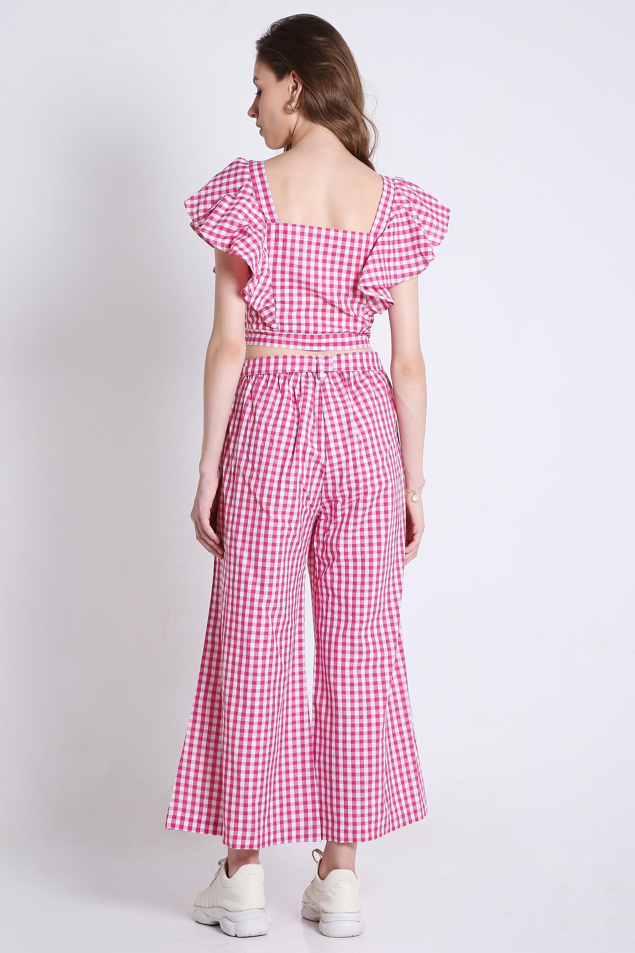 Pink Checks Long Flared Pant FRENCH THEORY