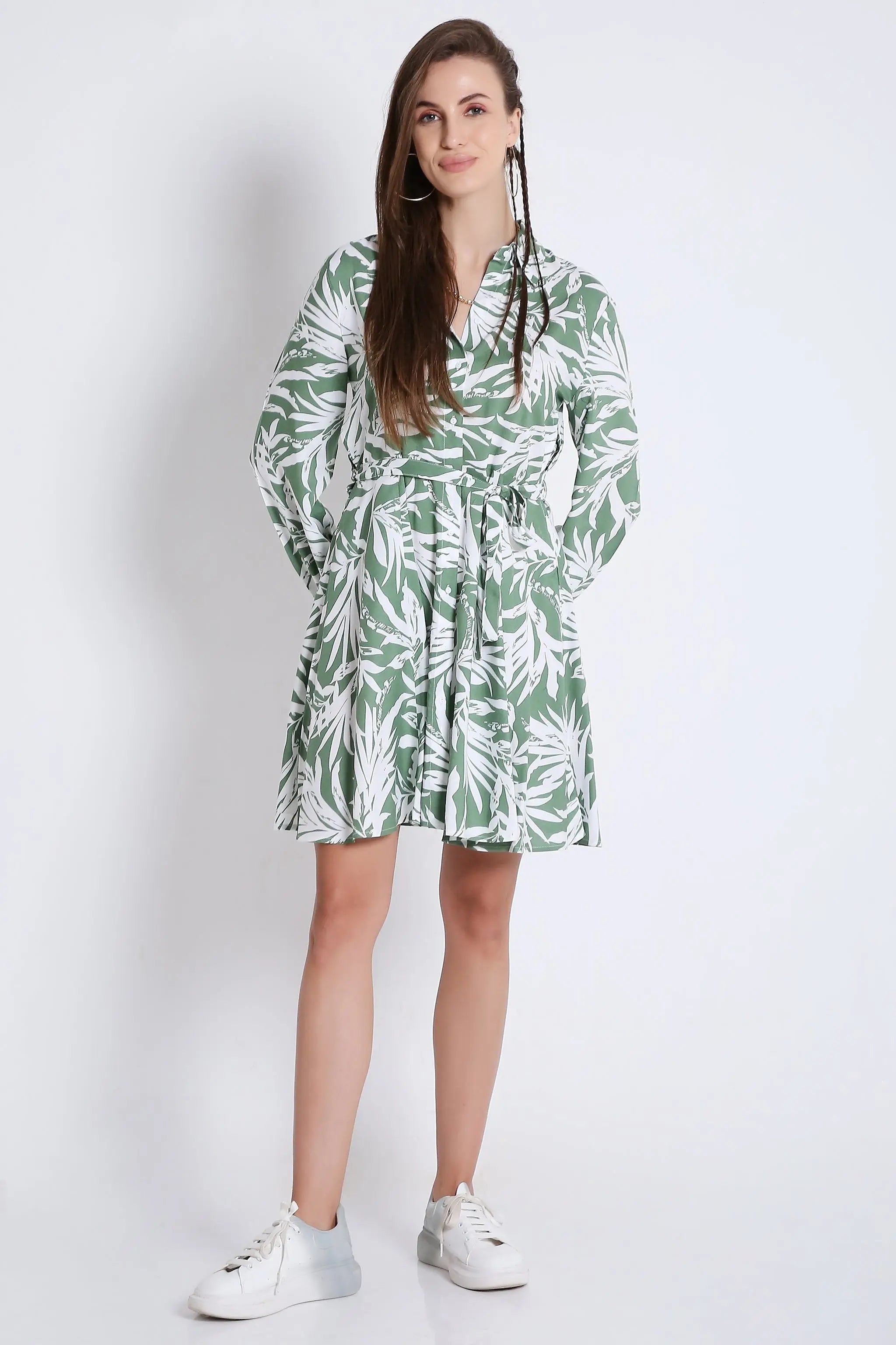 Printed & Flared Long Sleeve Dress