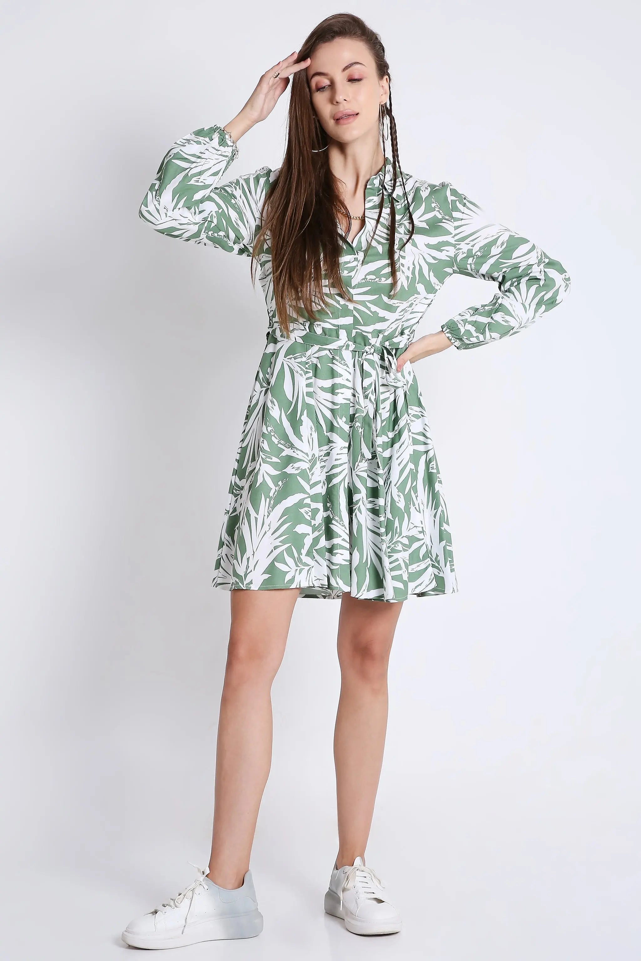 Printed & Flared Long Sleeve Dress