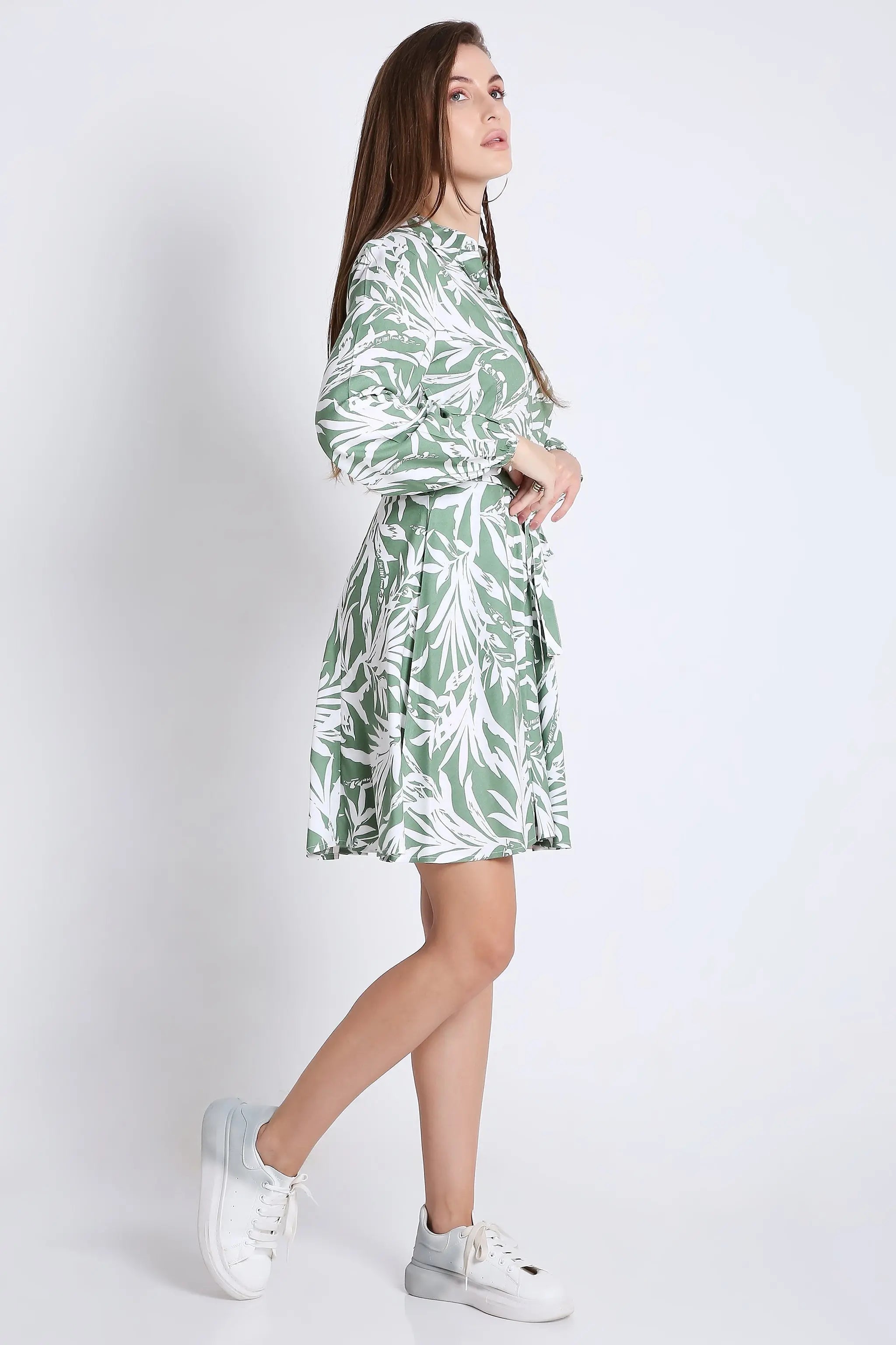 Printed & Flared Long Sleeve Dress