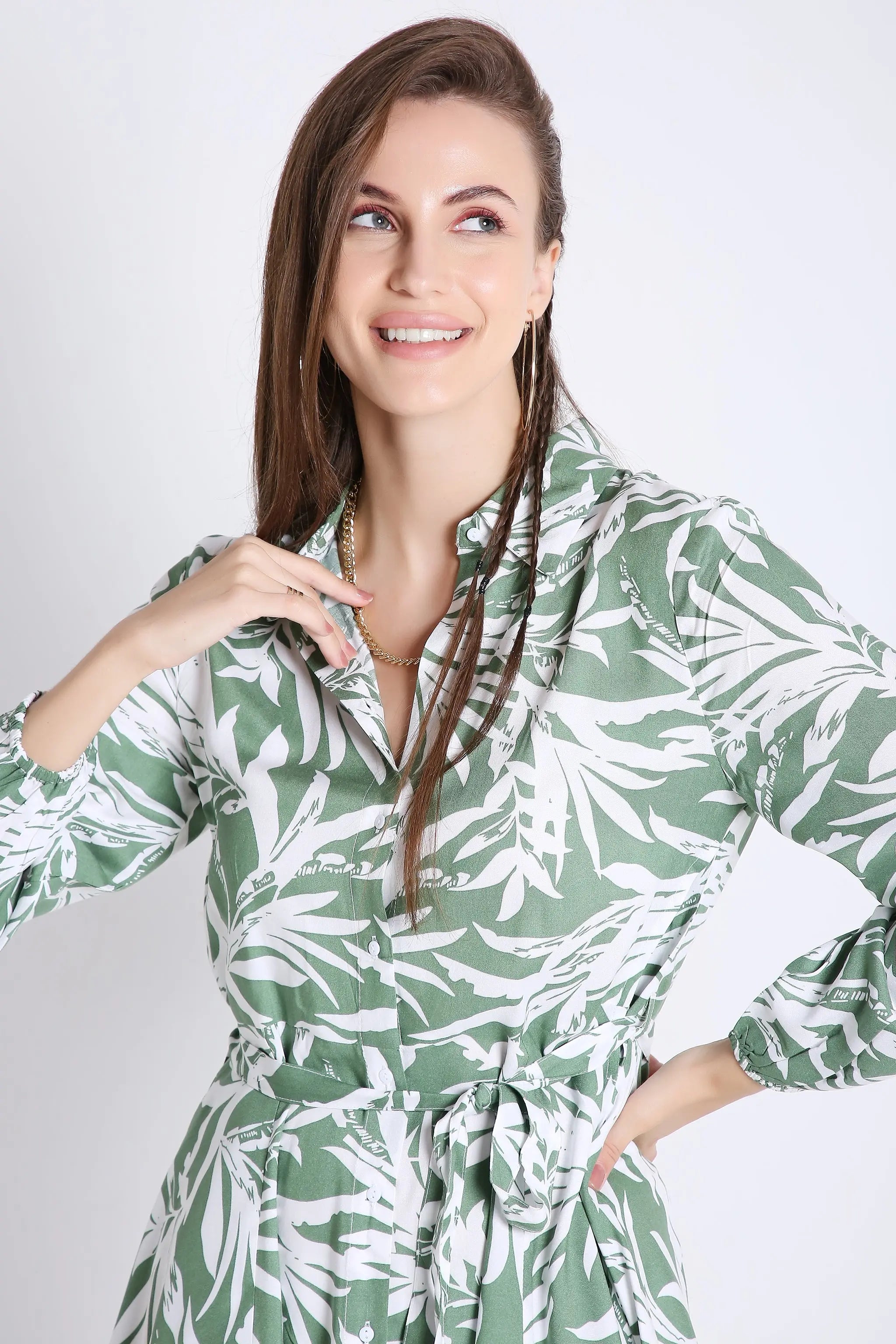 Printed & Flared Long Sleeve Dress