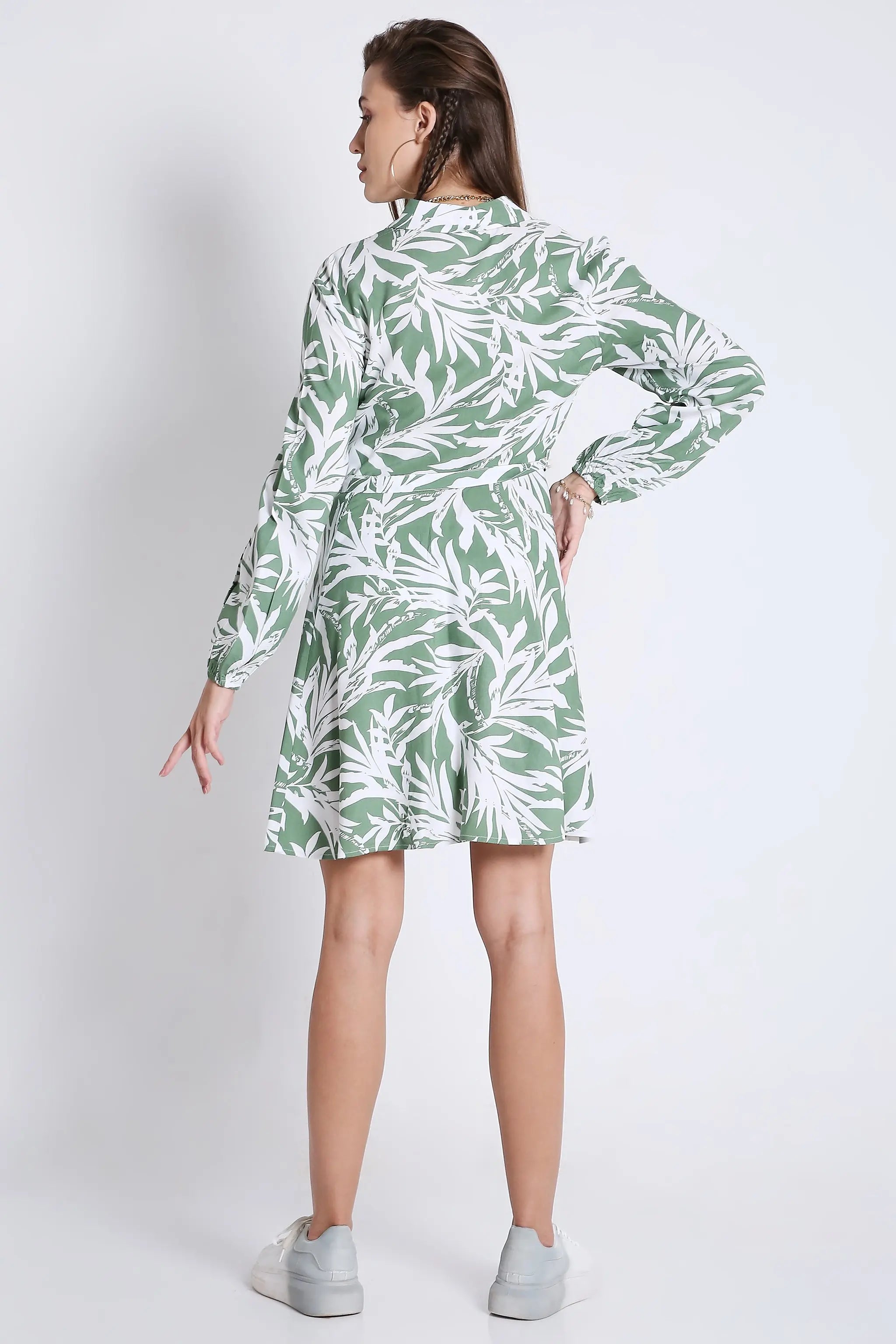 Printed & Flared Long Sleeve Dress