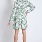 Green Printed & Flared Long Sleeve Dress
