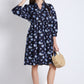 Navy Blue Midi Dress with Batwing Sleeve (Without Belt)