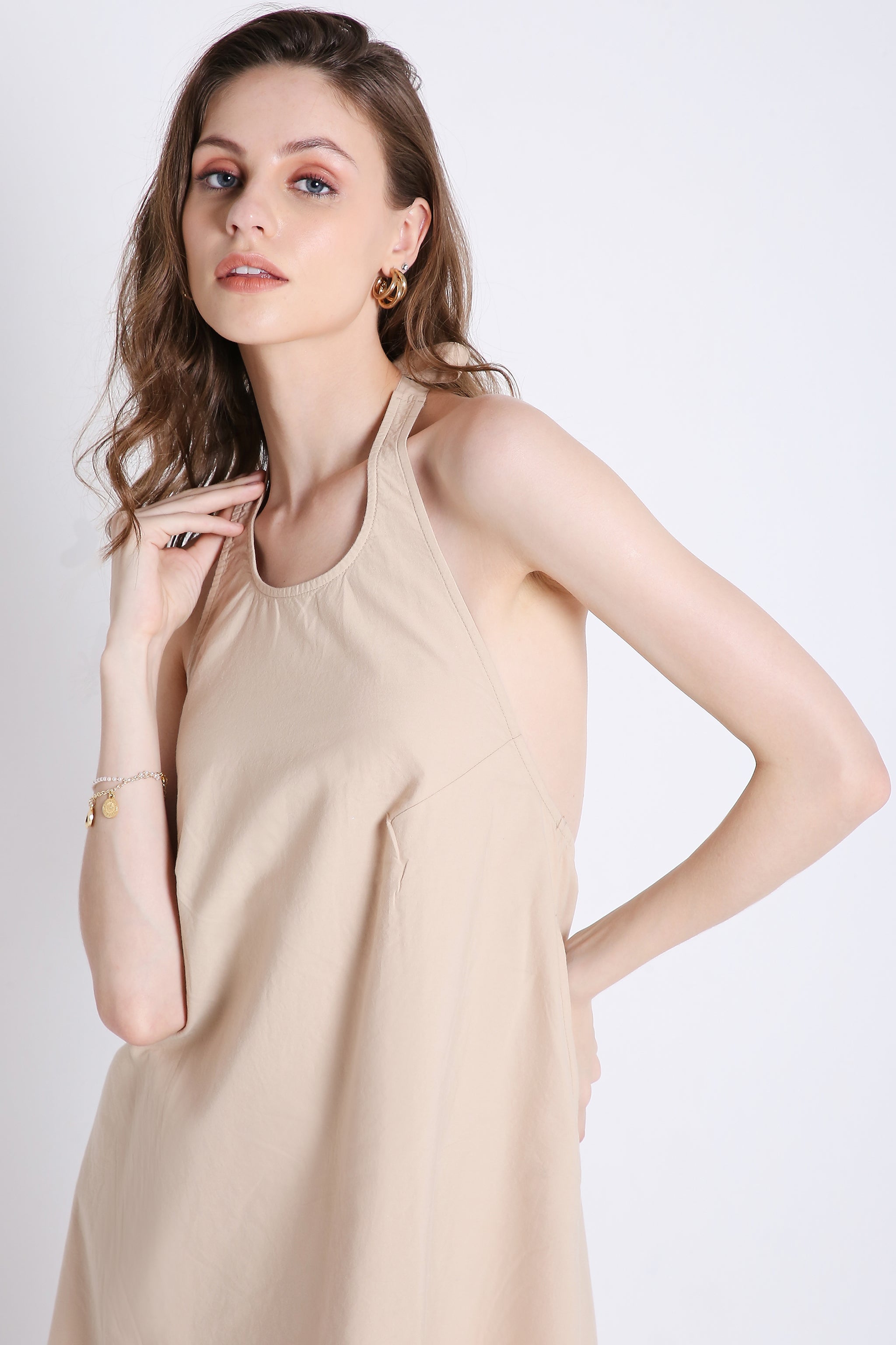 Halter Neck Schiffli Embroidery Detailed Border Dress FRENCH THEORY
