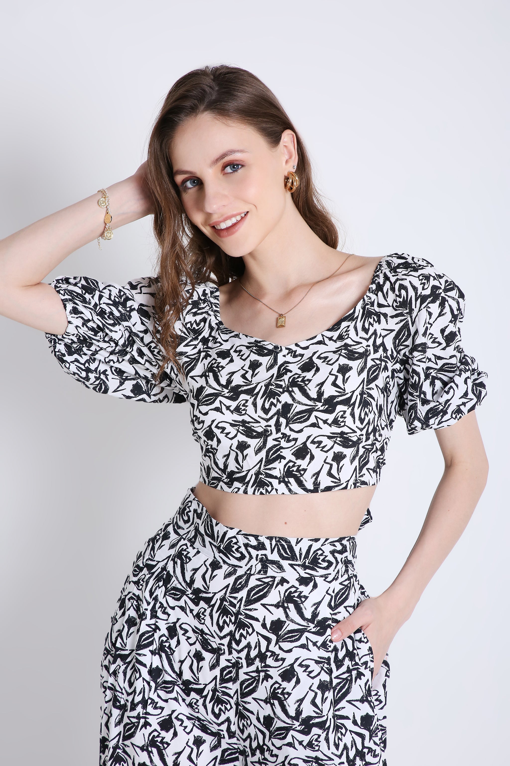 Flared Pant & Short Sleeve Crop Top Co-Ord Set