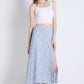 Sky Blue Printed Summer Midi Skirt with Slit