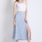 Sky Blue Printed Summer Midi Skirt with Slit