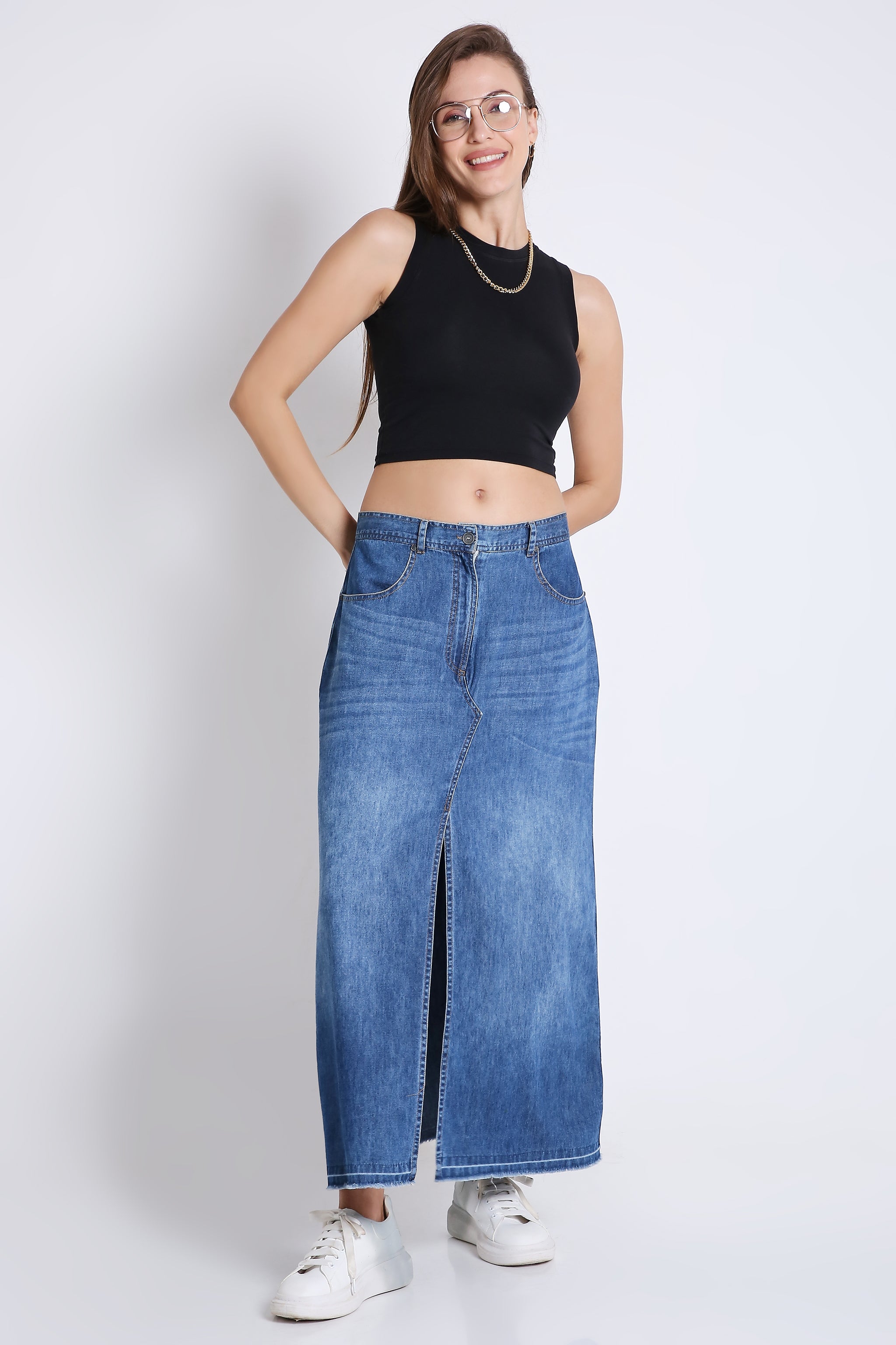 Denim Long Pencil Skirt FRENCH THEORY