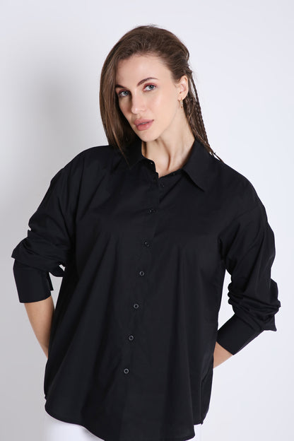 Black Long Sleeve Oversized Poplin Shirt
