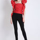 Red Peasant Top with Puff Sleeve