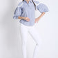 Cotton Stripes Shirt with Balloon Sleeve & Lace Detail