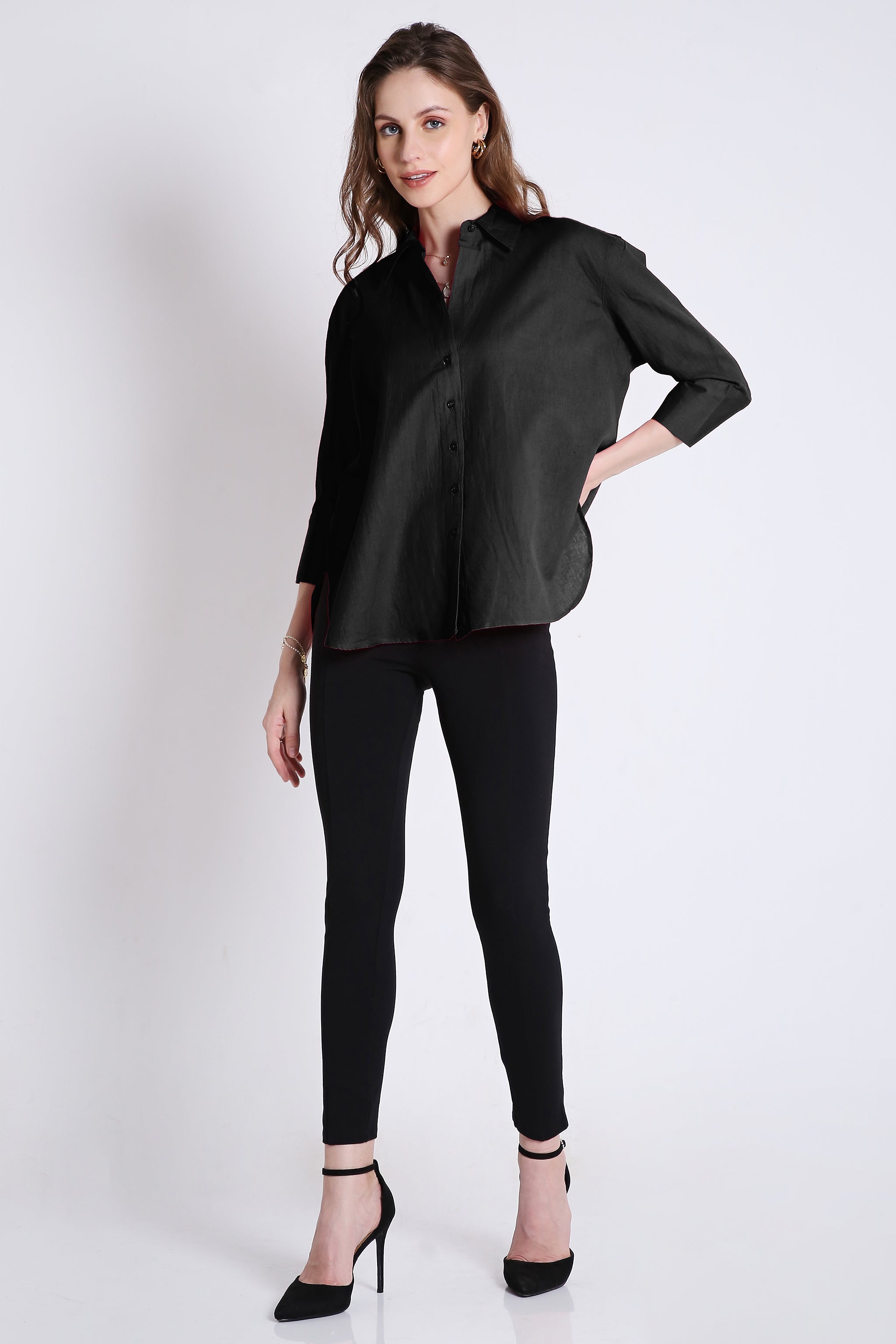 Oversized Black Linen Shirt