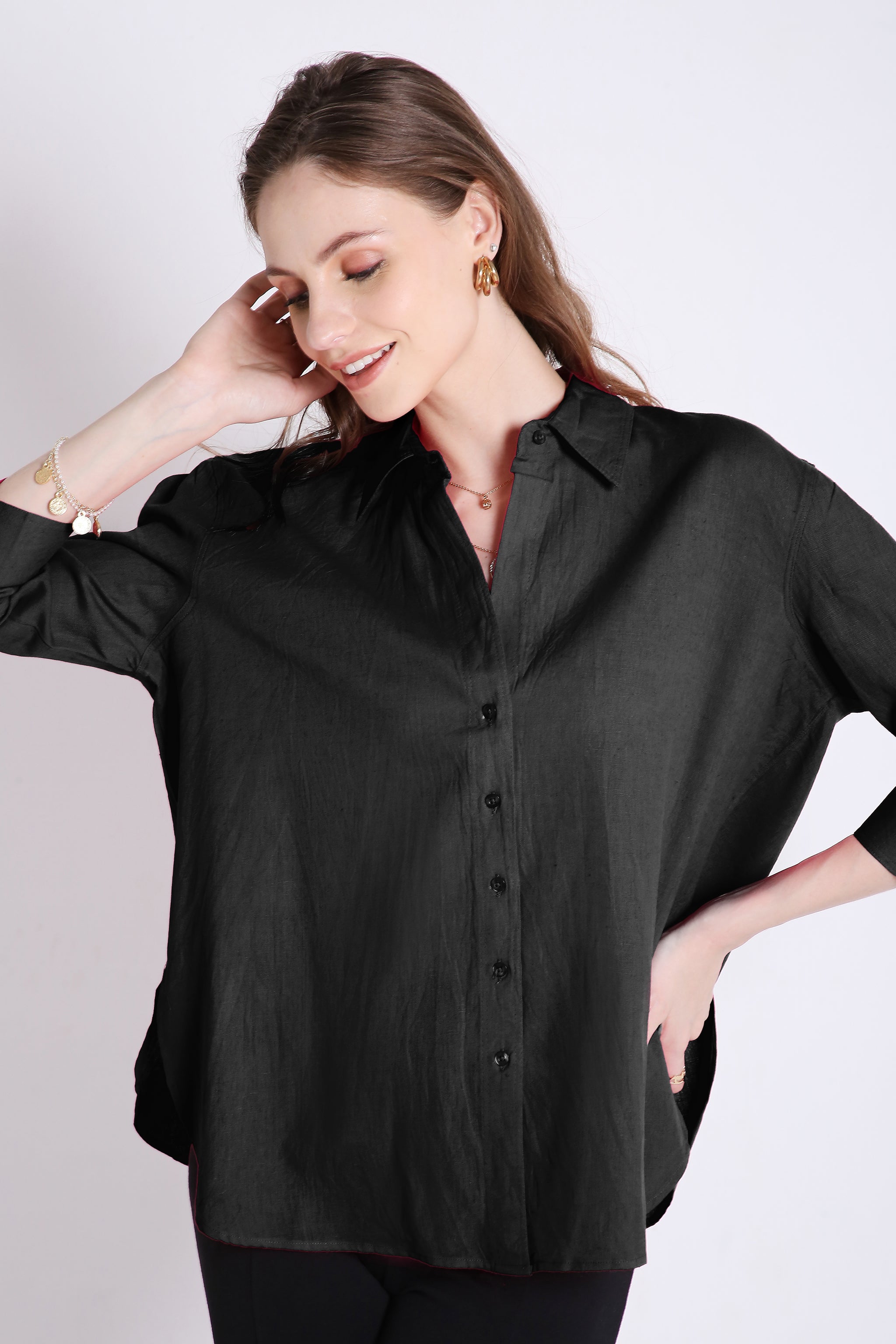 Oversized Black Linen Shirt